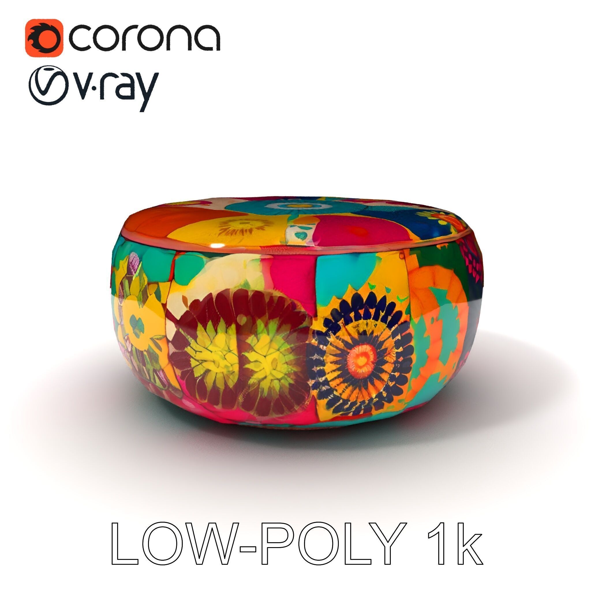Colorful Ottoman Pouf Model Pack Low-poly 3D model_10