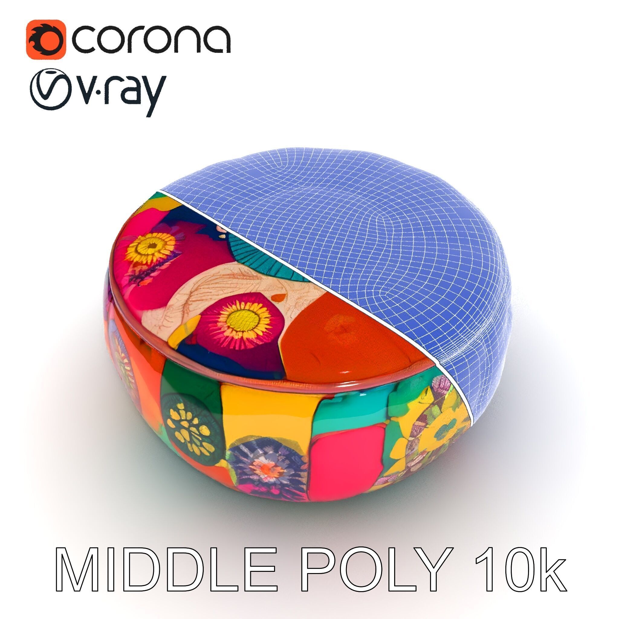 Colorful Ottoman Pouf Model Pack Low-poly 3D model_15