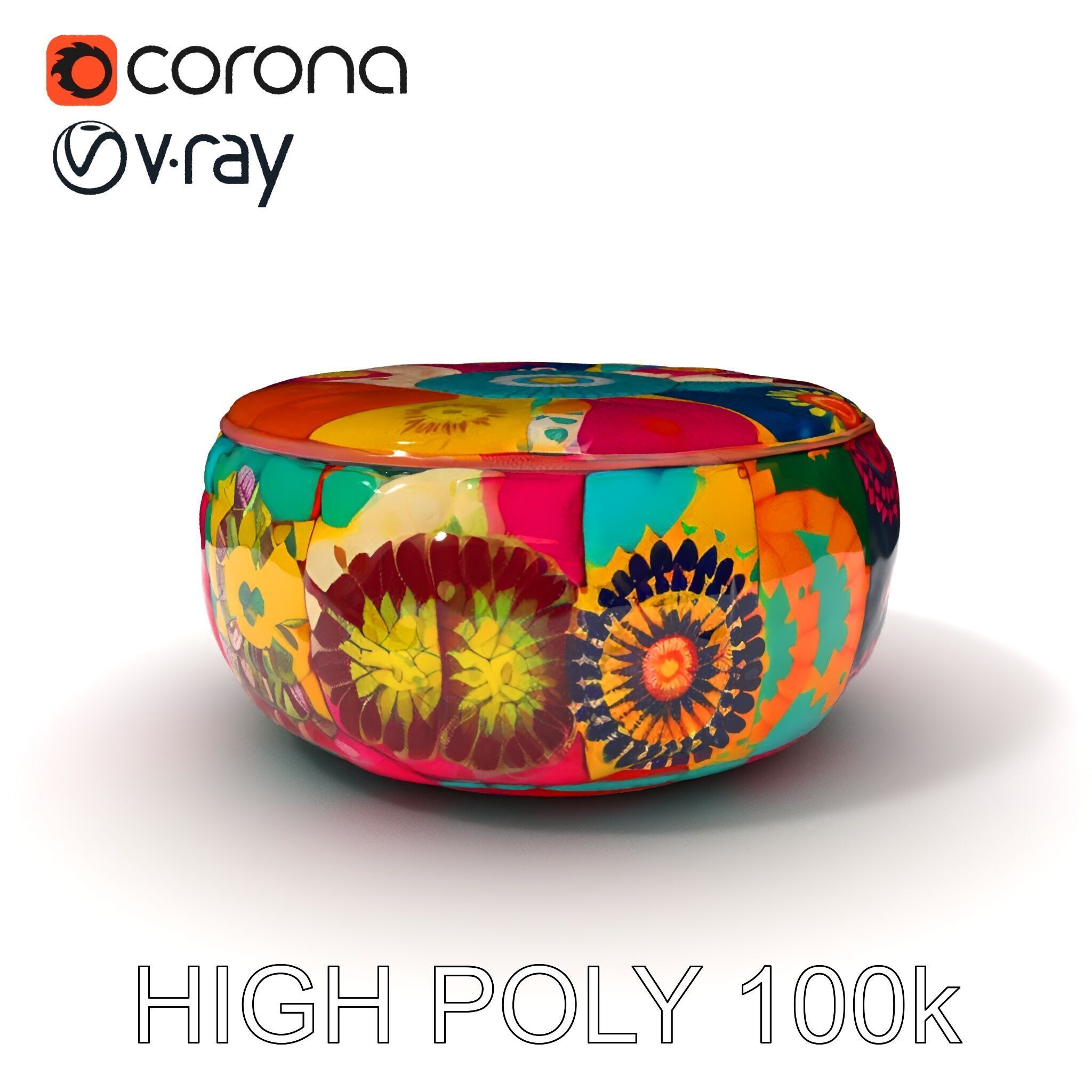 Colorful Ottoman Pouf Model Pack Low-poly 3D model_3