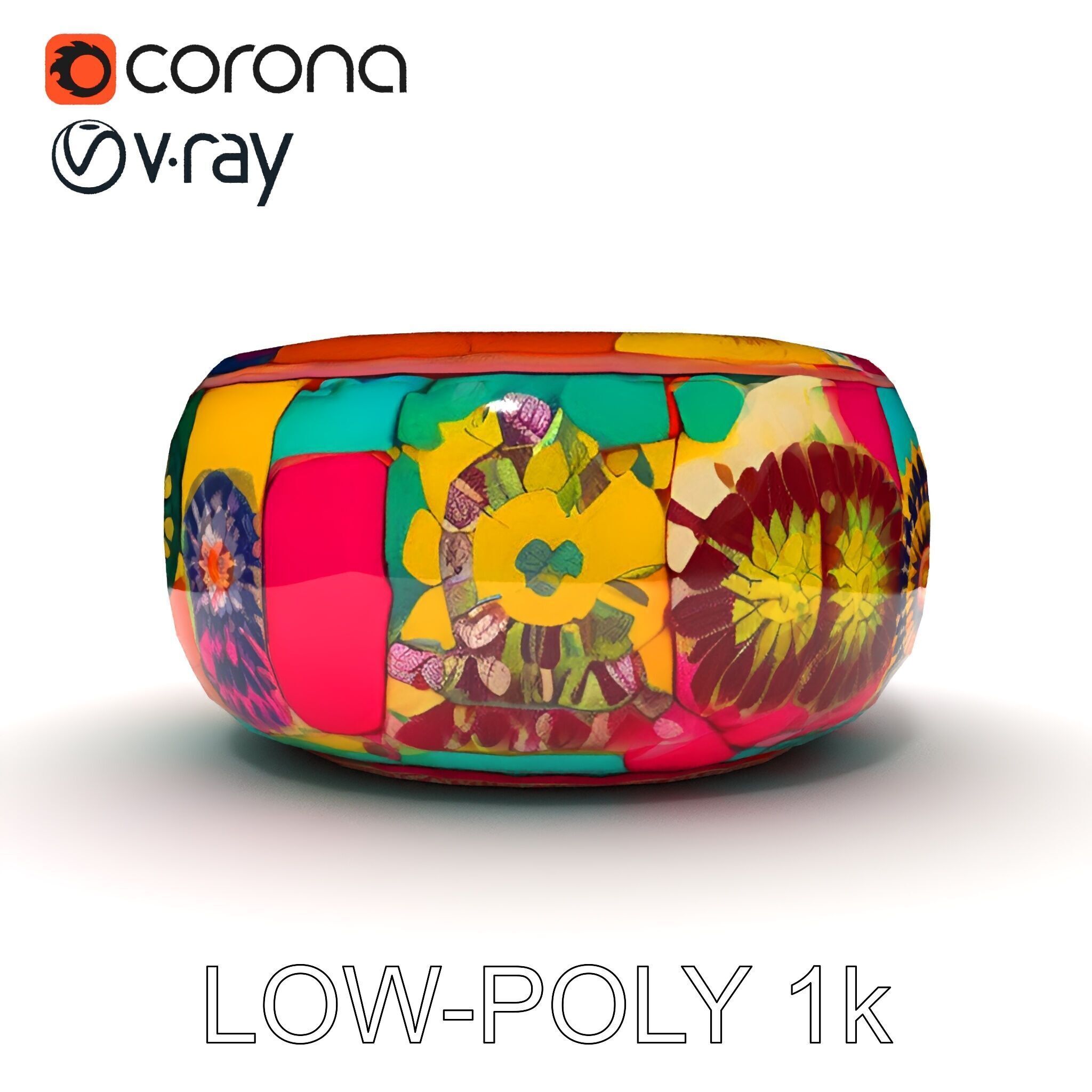 Colorful Ottoman Pouf Model Pack Low-poly 3D model_20