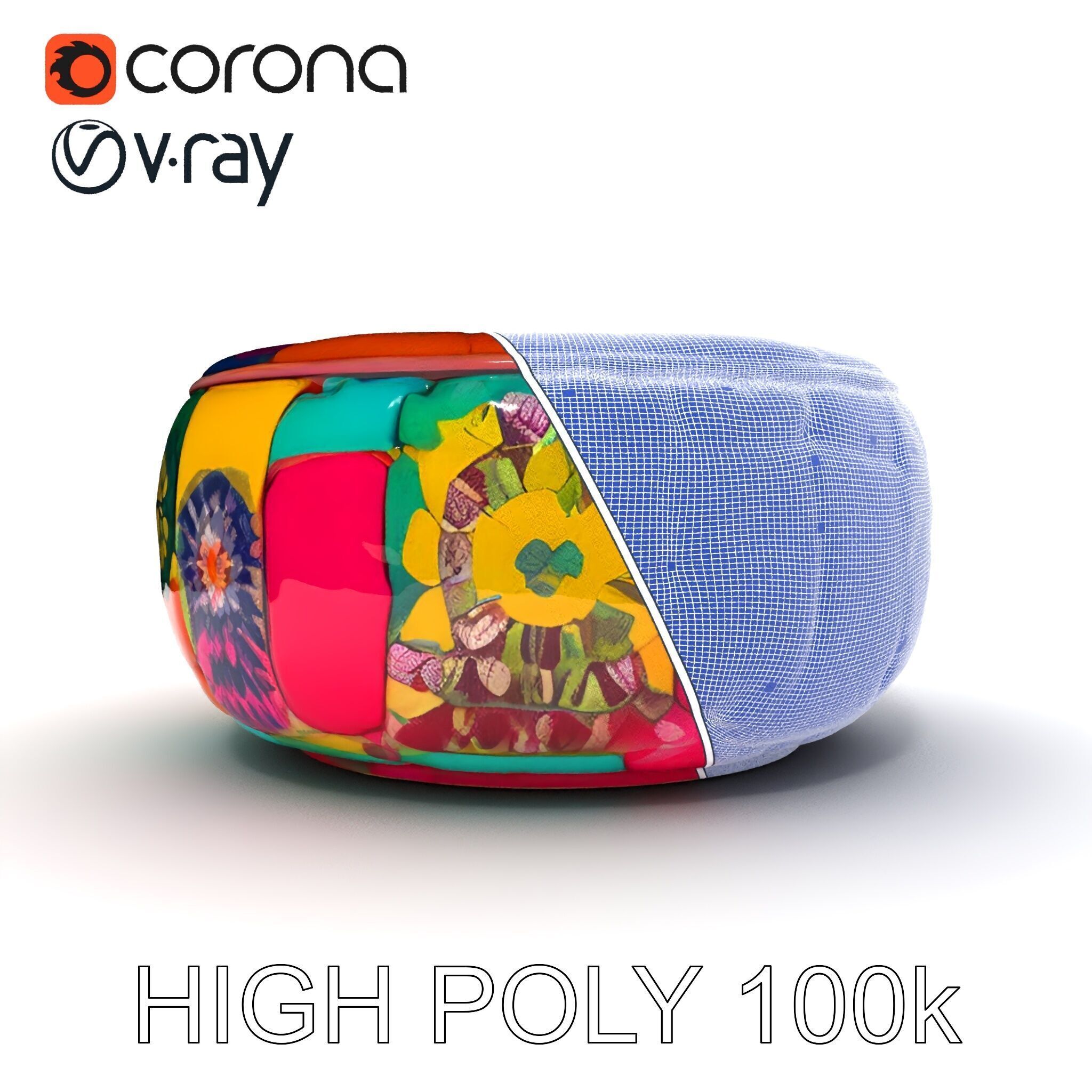 Colorful Ottoman Pouf Model Pack Low-poly 3D model_14