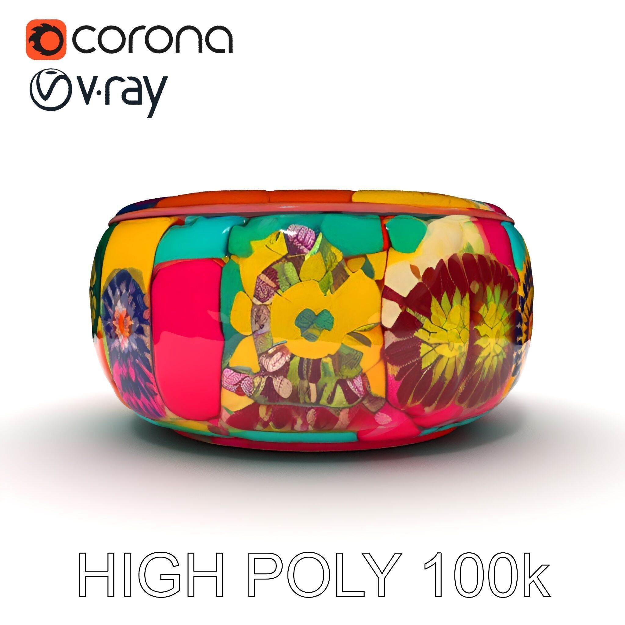 Colorful Ottoman Pouf Model Pack Low-poly 3D model_24