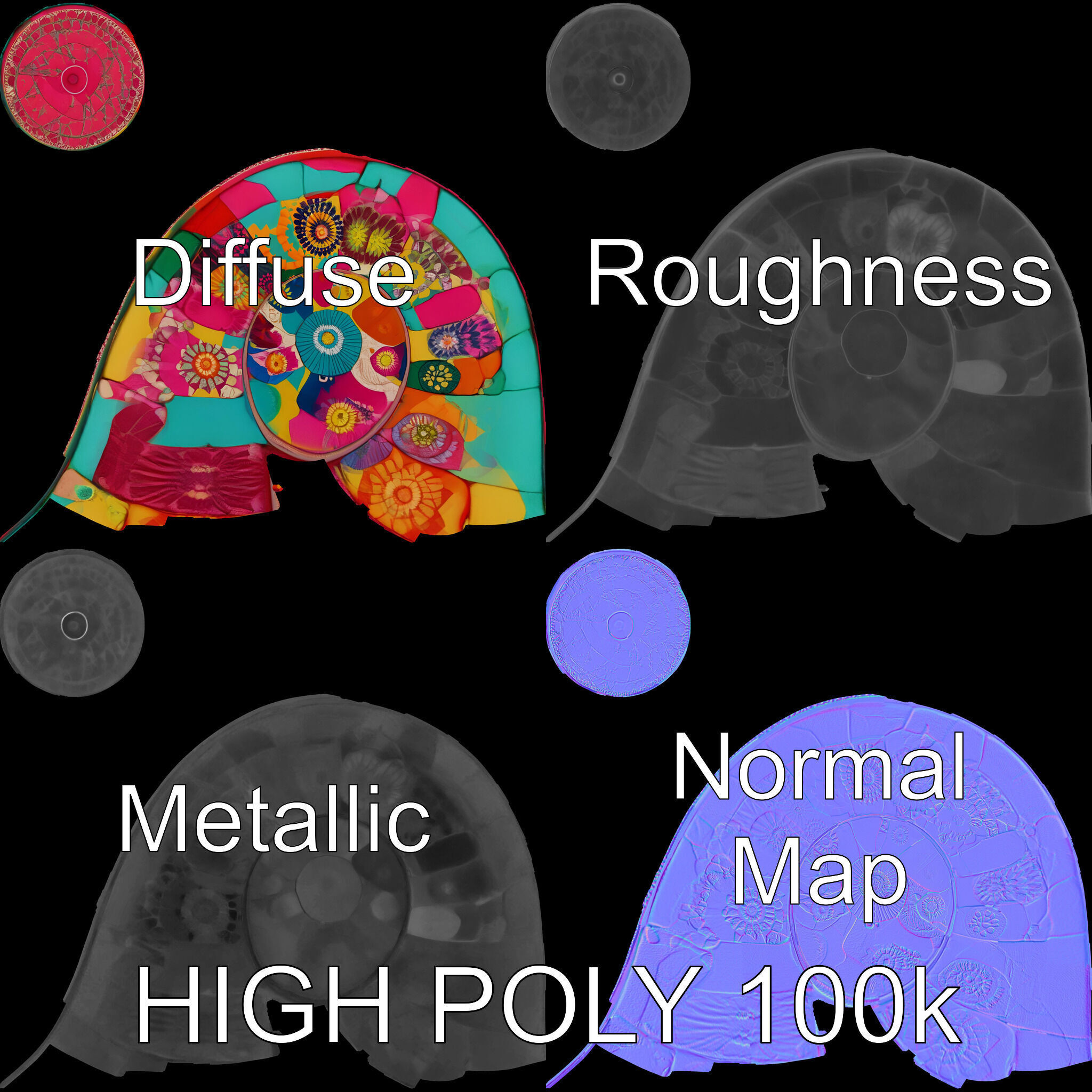 Colorful Ottoman Pouf Model Pack Low-poly 3D model_2