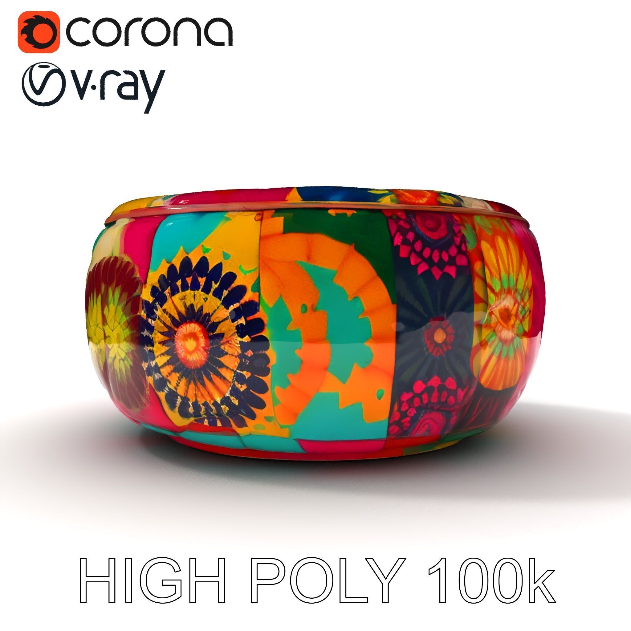 Colorful Ottoman Pouf Model Pack Low-poly 3D model_32