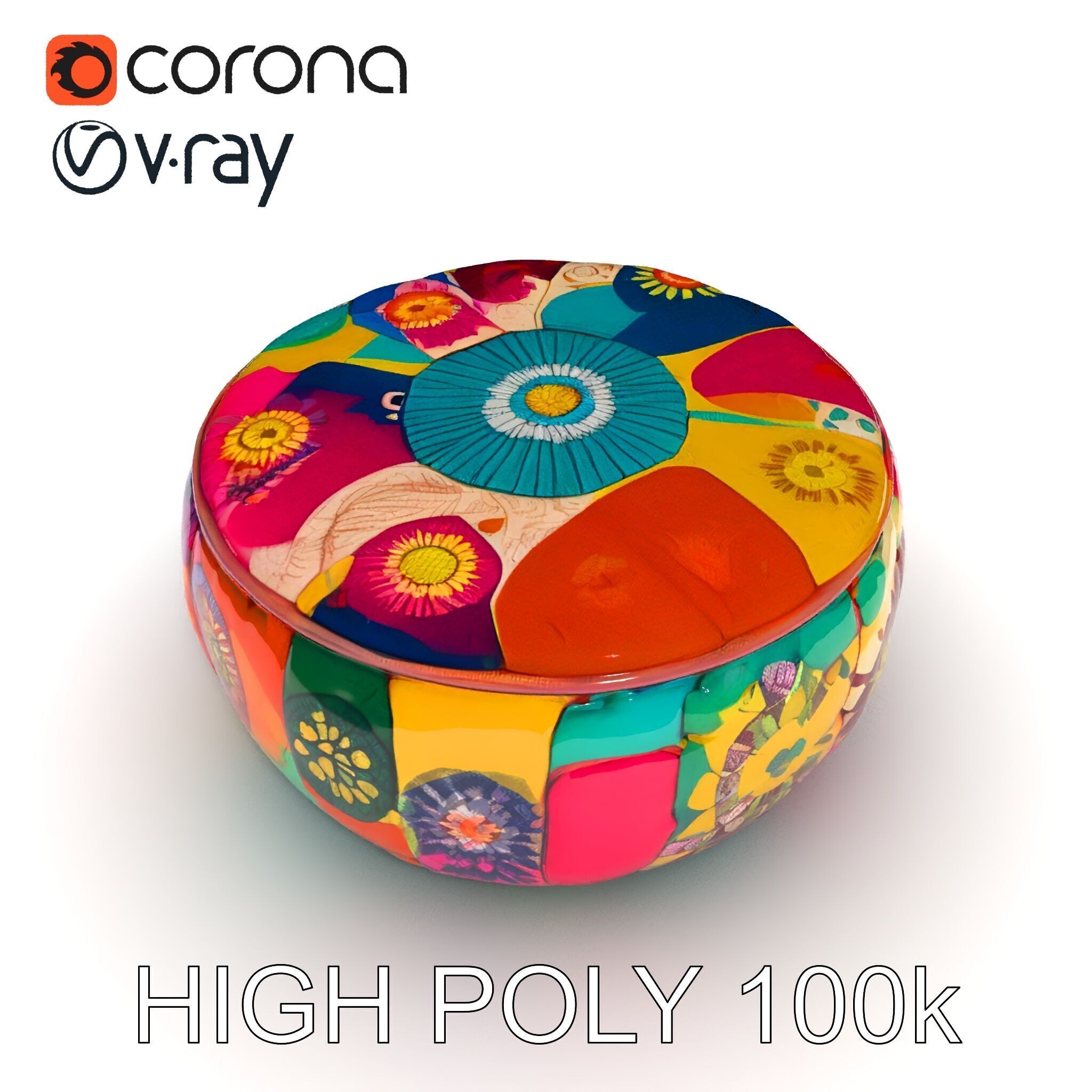 Colorful Ottoman Pouf Model Pack Low-poly 3D model_27