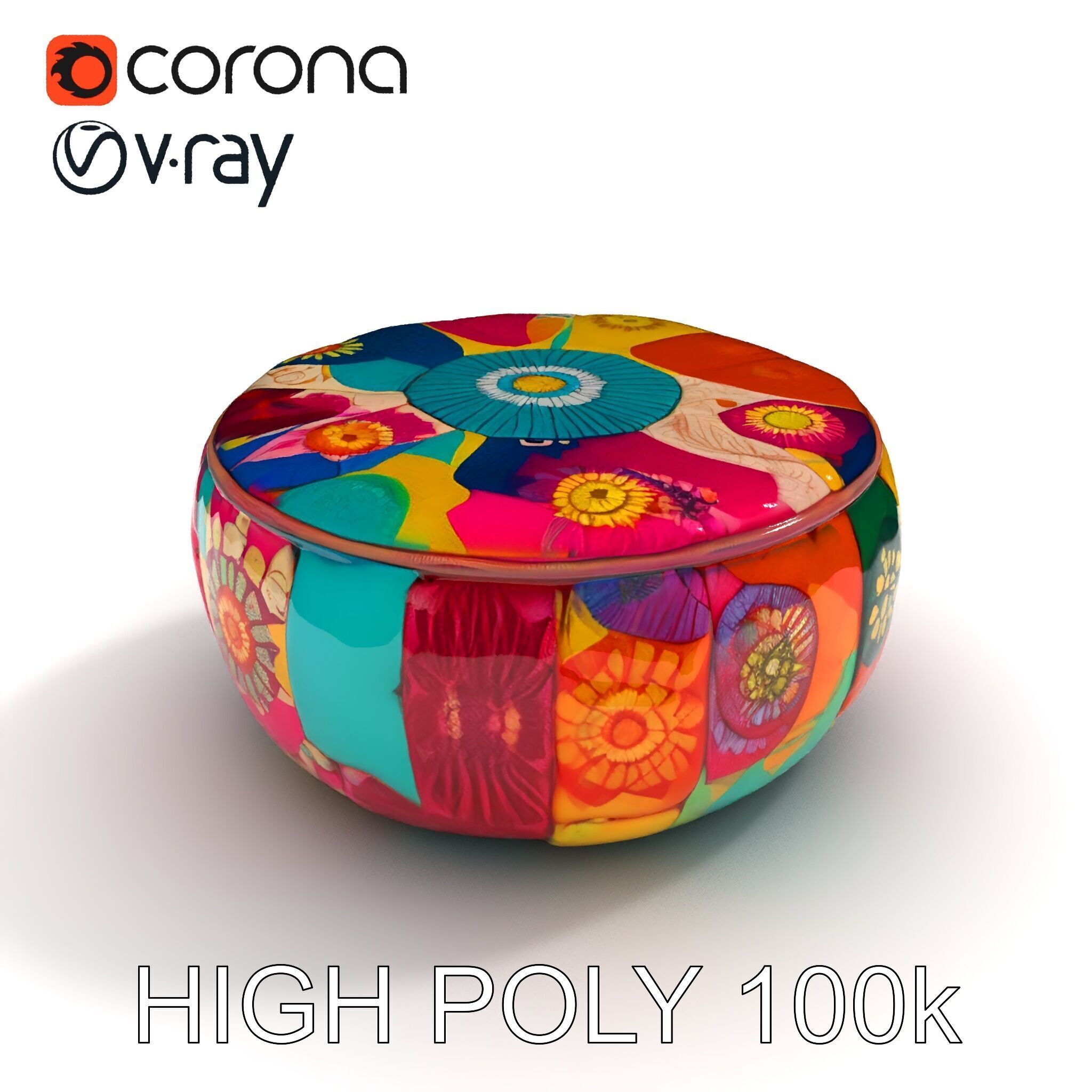 Colorful Ottoman Pouf Model Pack Low-poly 3D model_11