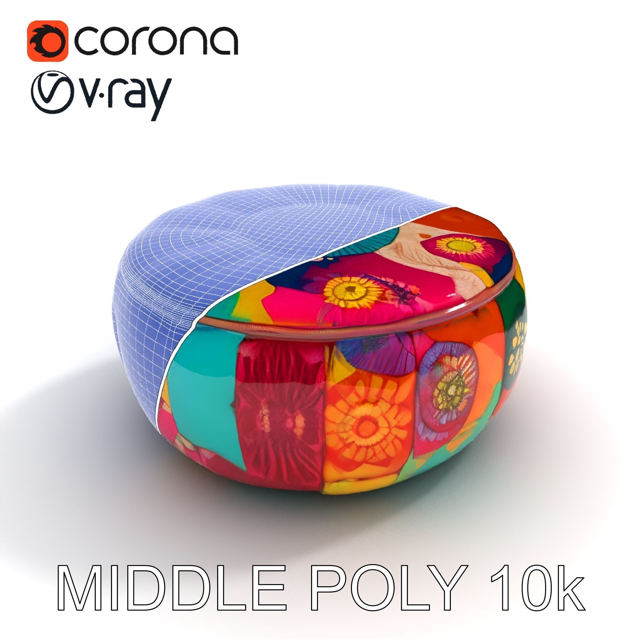 Colorful Ottoman Pouf Model Pack Low-poly 3D model_33
