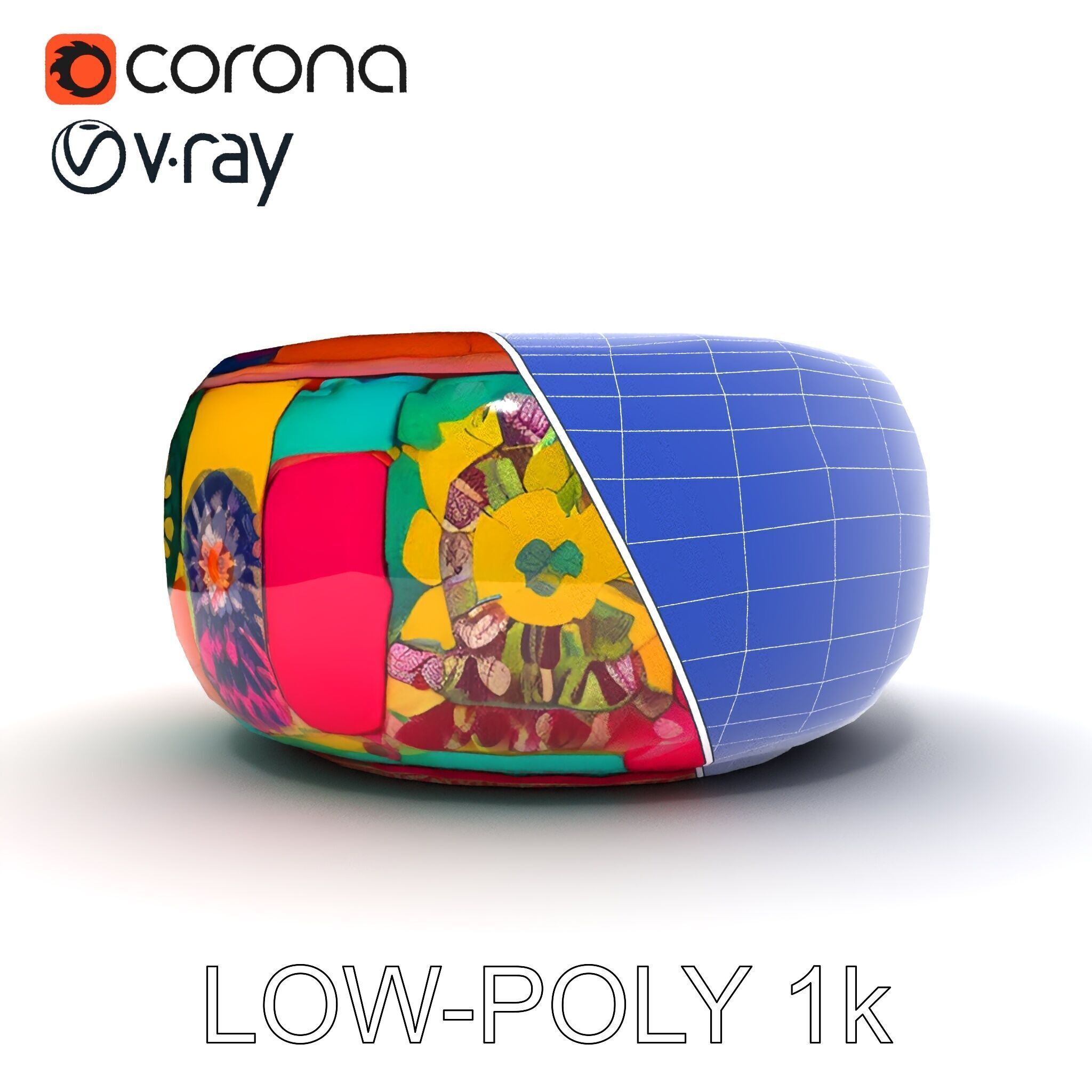 Colorful Ottoman Pouf Model Pack Low-poly 3D model_29