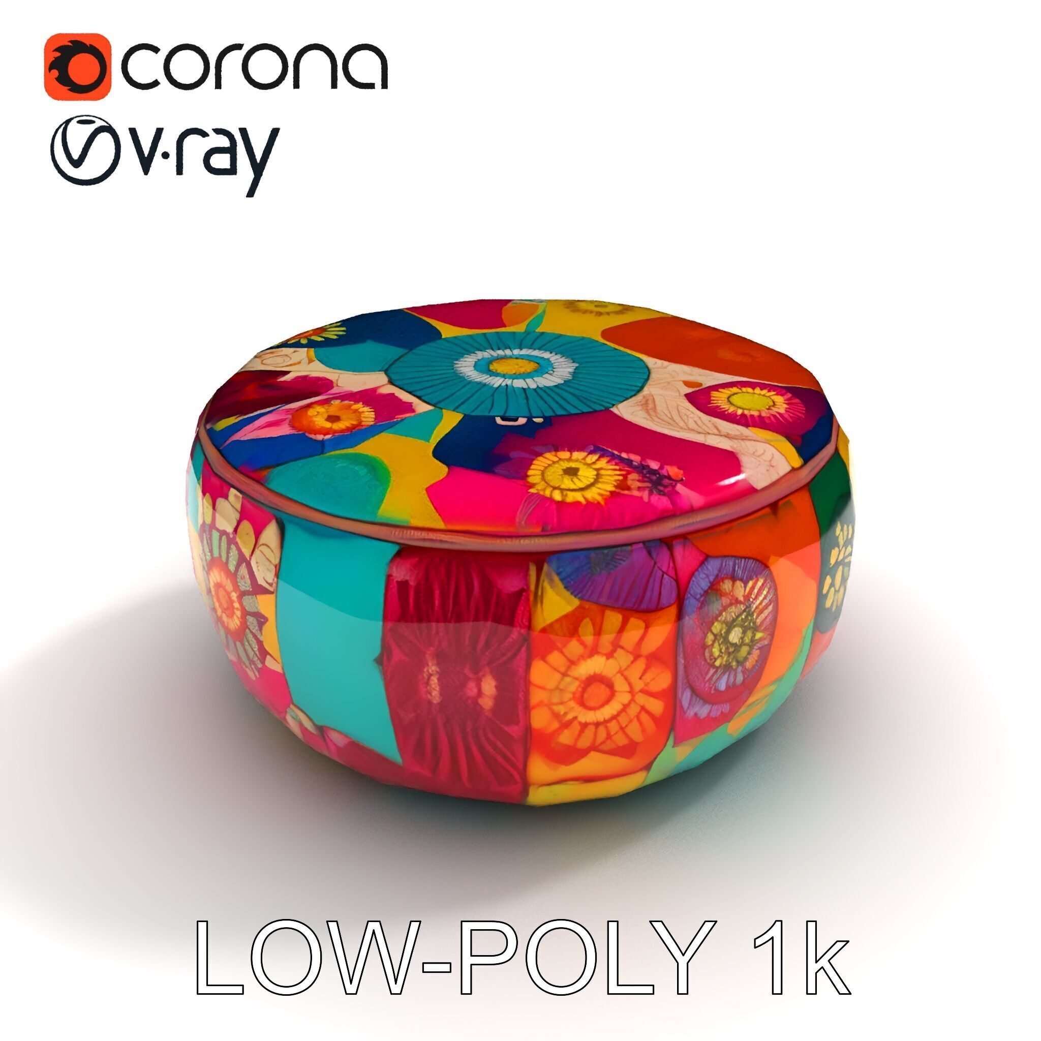 Colorful Ottoman Pouf Model Pack Low-poly 3D model_16