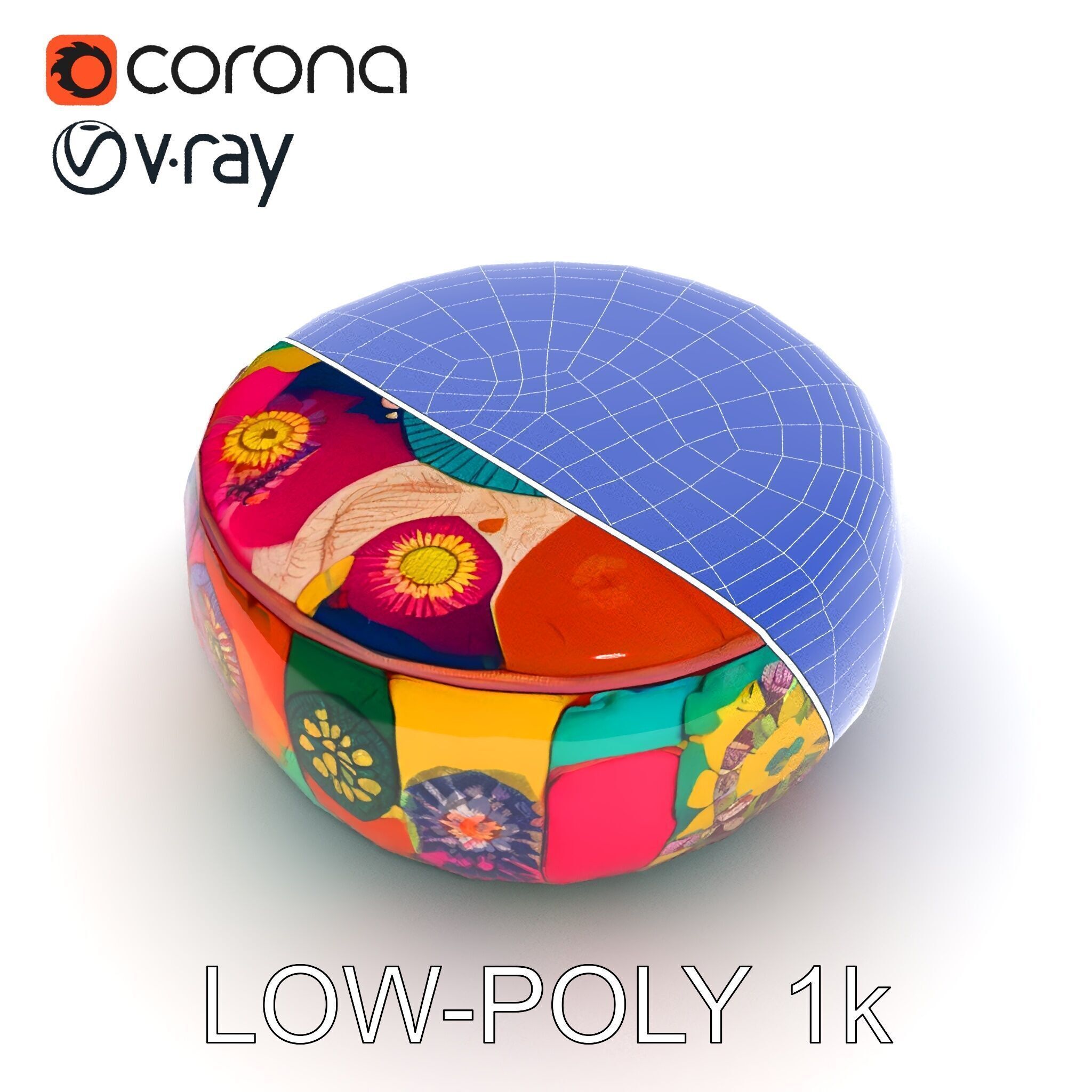 Colorful Ottoman Pouf Model Pack Low-poly 3D model_31