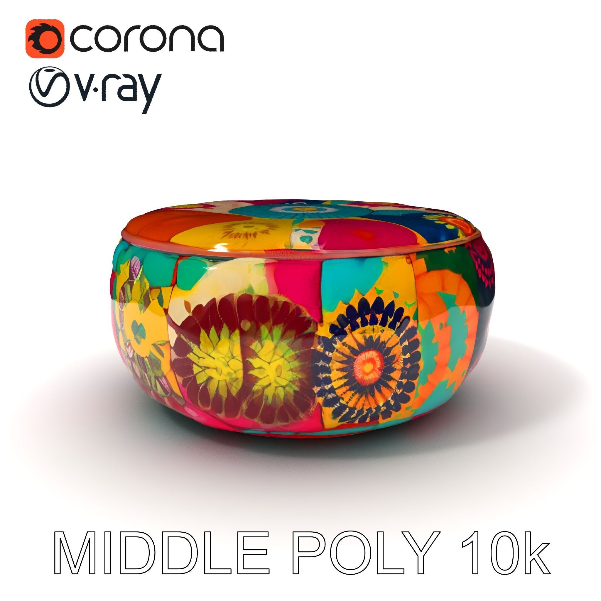 Colorful Ottoman Pouf Model Pack Low-poly 3D model_22