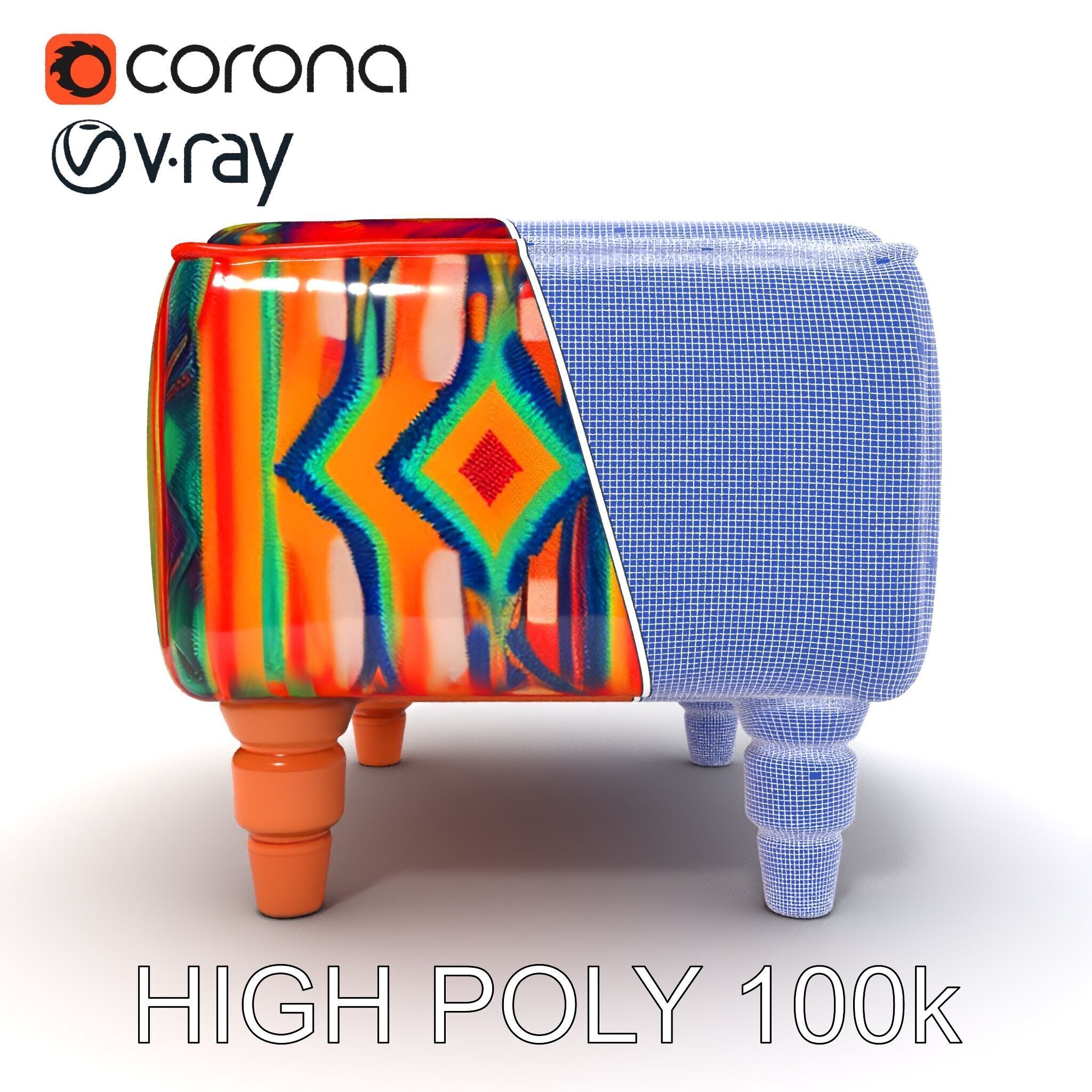 Colorful Ottoman Model Pack with PBR Textures Low-poly 3D model_32