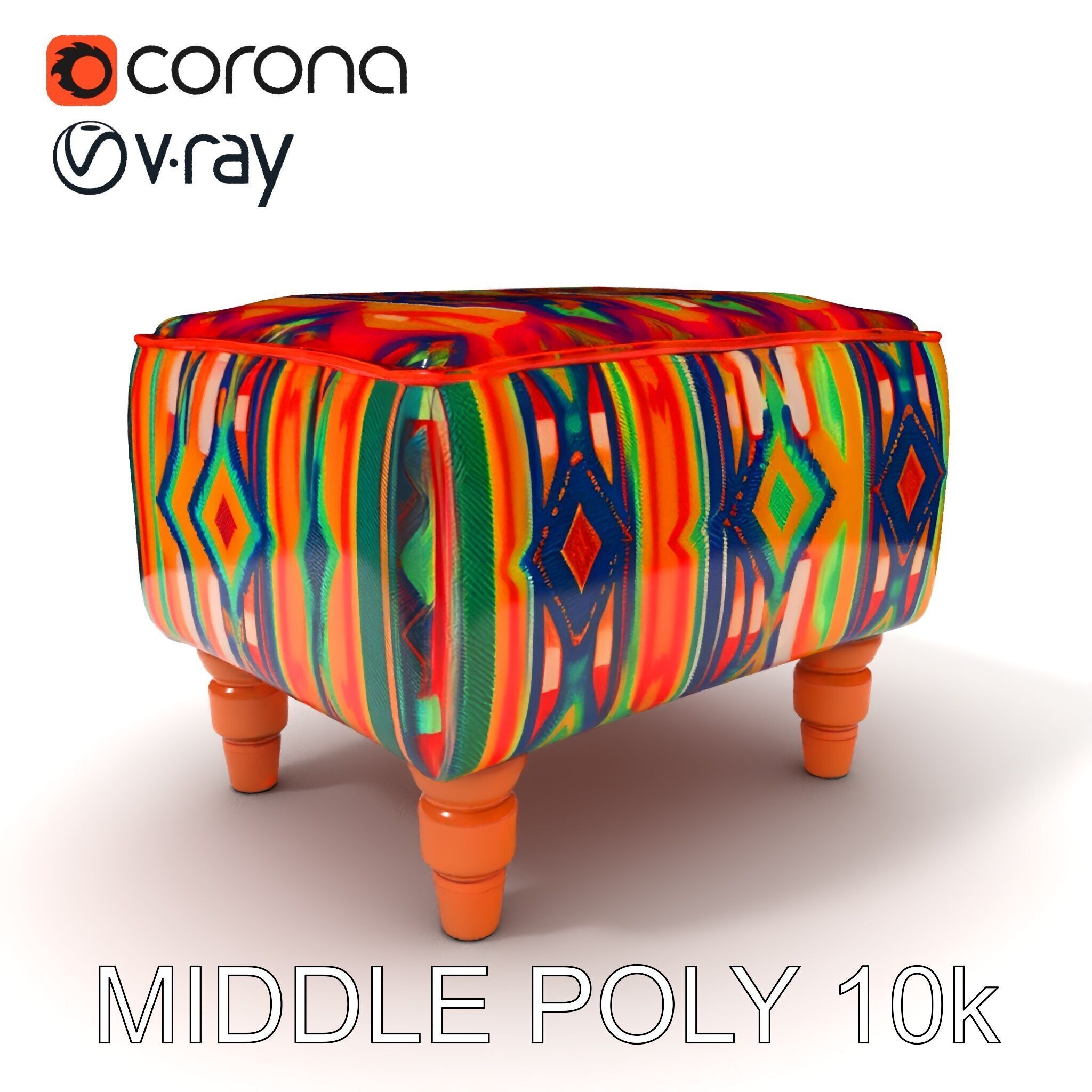 Colorful Ottoman Model Pack with PBR Textures Low-poly 3D model_17