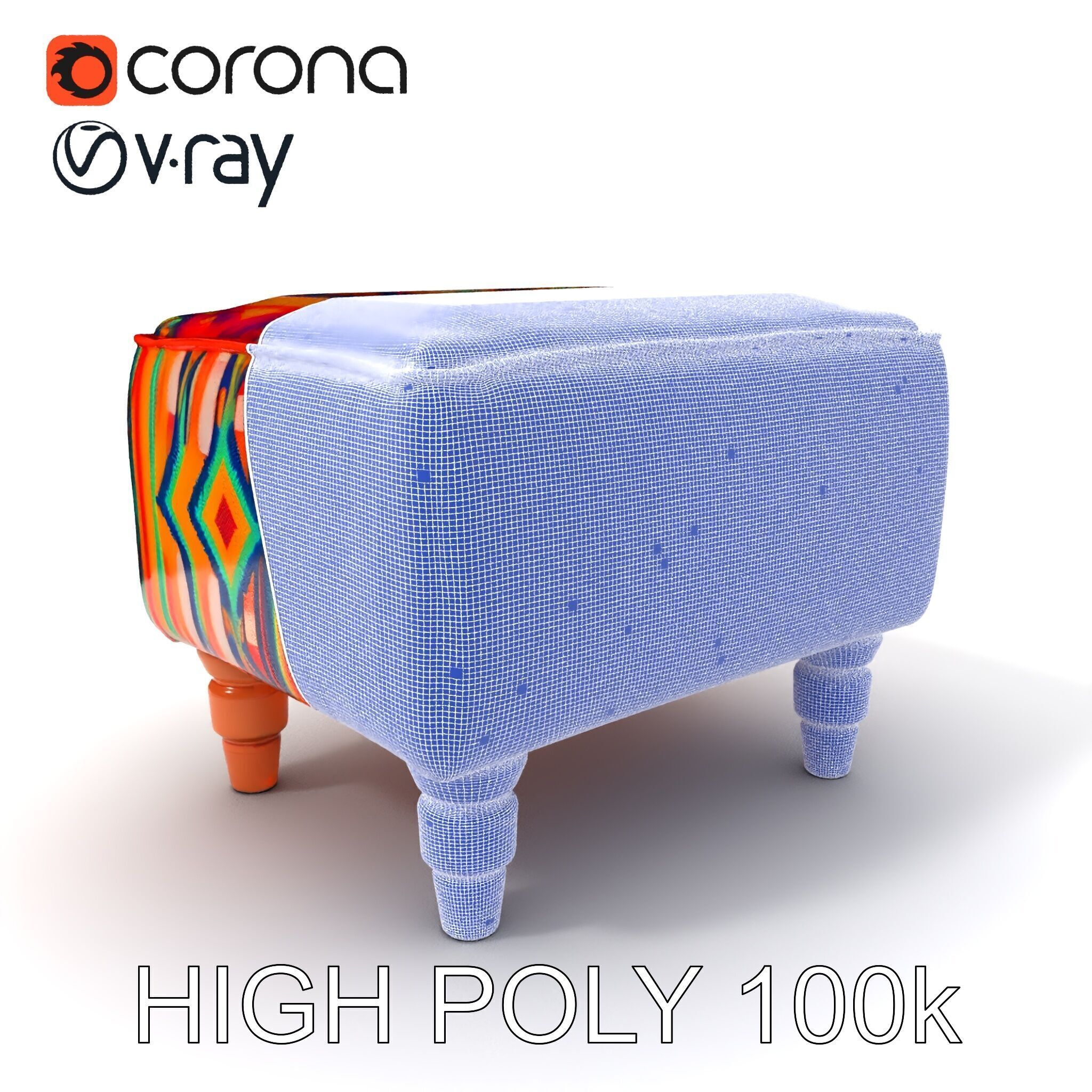 Colorful Ottoman Model Pack with PBR Textures Low-poly 3D model_4
