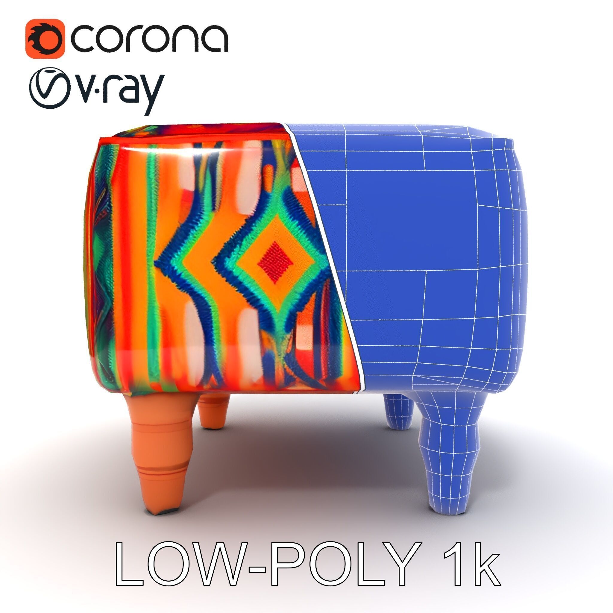 Colorful Ottoman Model Pack with PBR Textures Low-poly 3D model_15