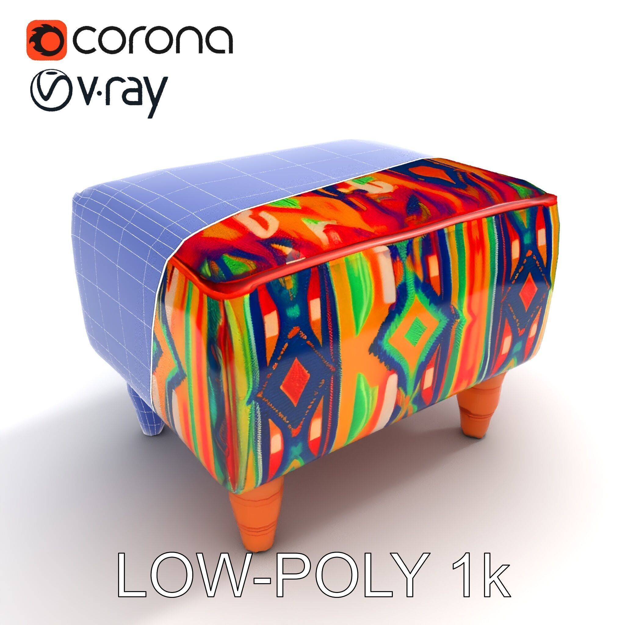 Colorful Ottoman Model Pack with PBR Textures Low-poly 3D model_23