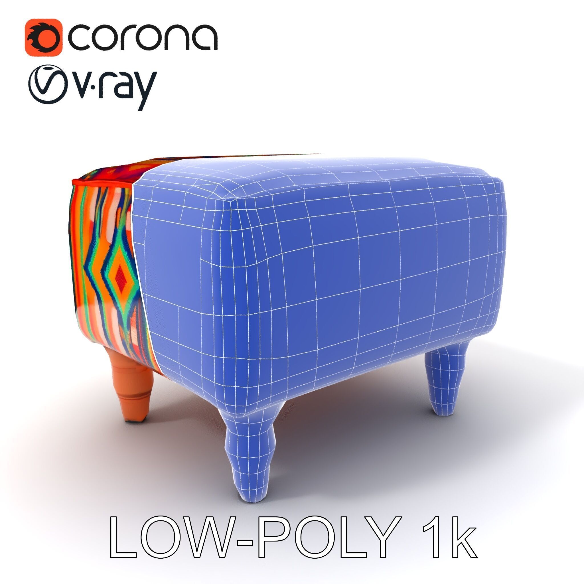 Colorful Ottoman Model Pack with PBR Textures Low-poly 3D model_31