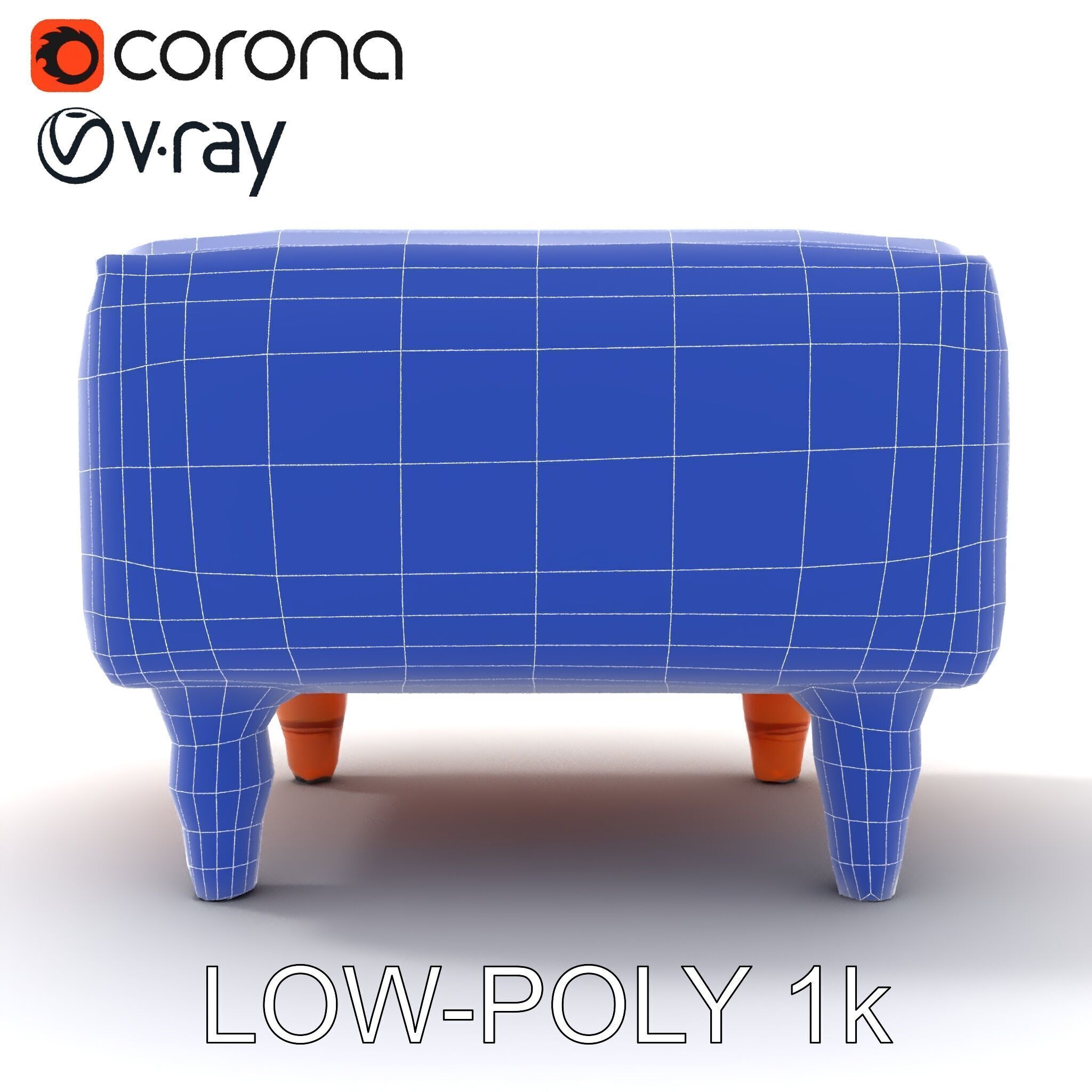 Colorful Ottoman Model Pack with PBR Textures Low-poly 3D model_7