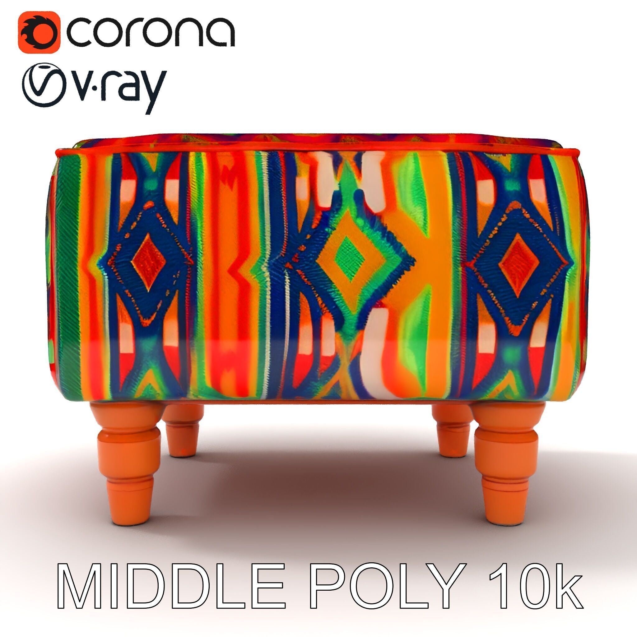 Colorful Ottoman Model Pack with PBR Textures Low-poly 3D model_27