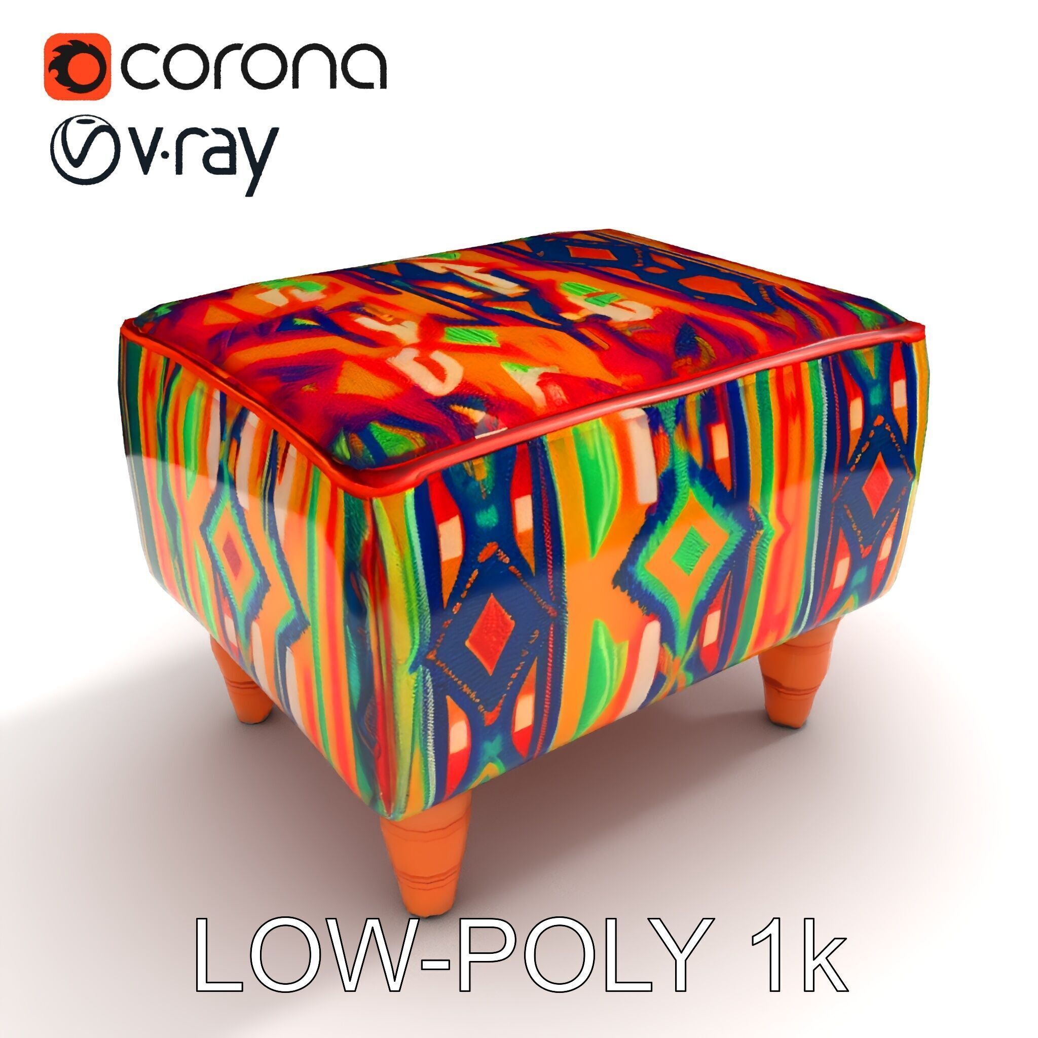 Colorful Ottoman Model Pack with PBR Textures Low-poly 3D model_10