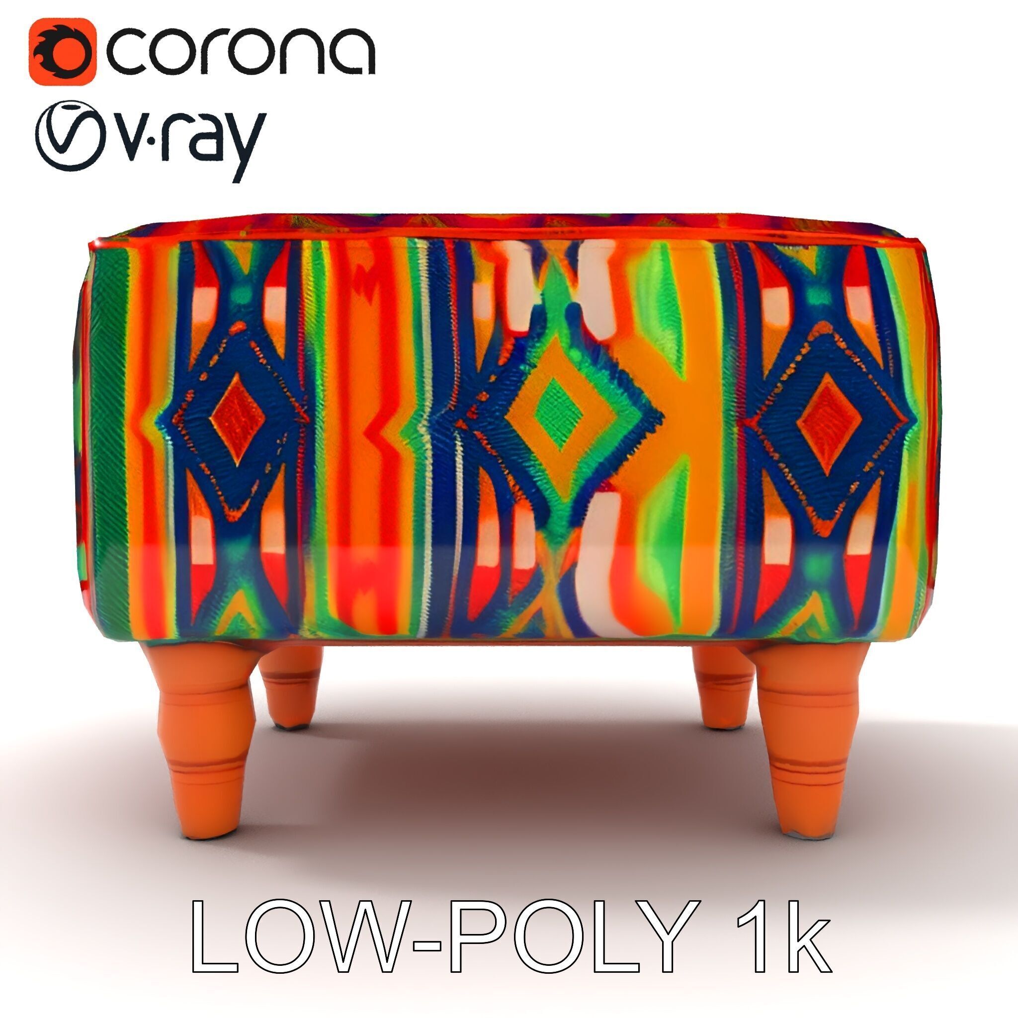Colorful Ottoman Model Pack with PBR Textures Low-poly 3D model_34