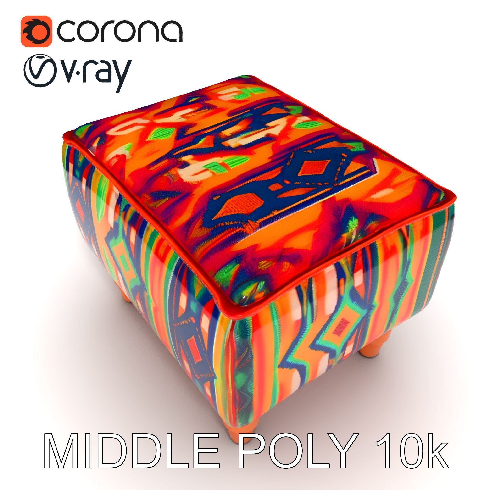 Colorful Ottoman Model Pack with PBR Textures Low-poly 3D model_9