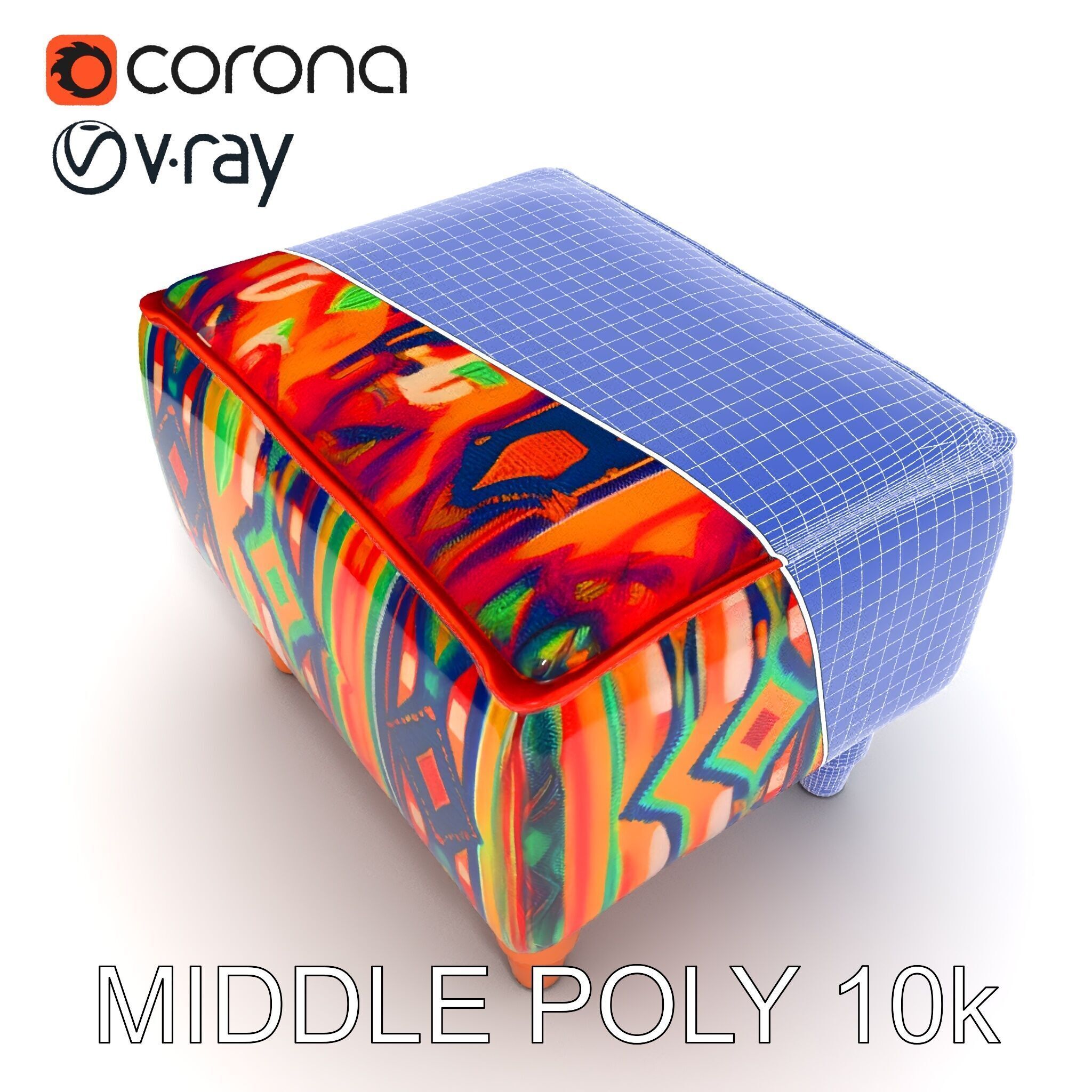 Colorful Ottoman Model Pack with PBR Textures Low-poly 3D model_19