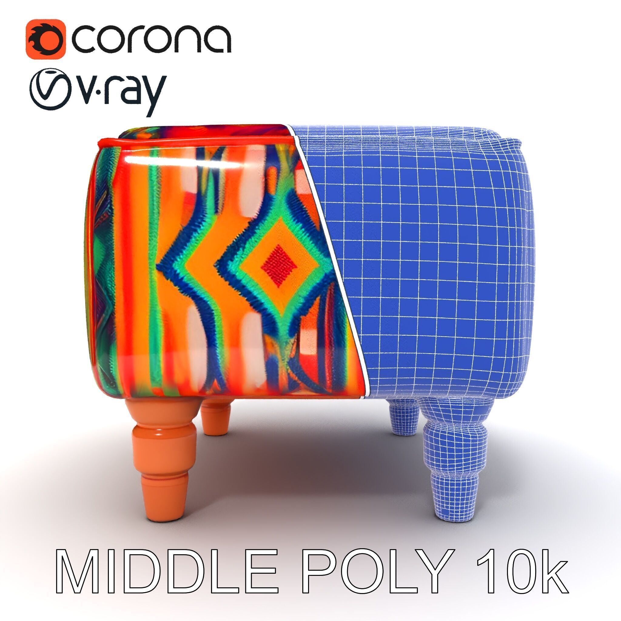 Colorful Ottoman Model Pack with PBR Textures Low-poly 3D model_33