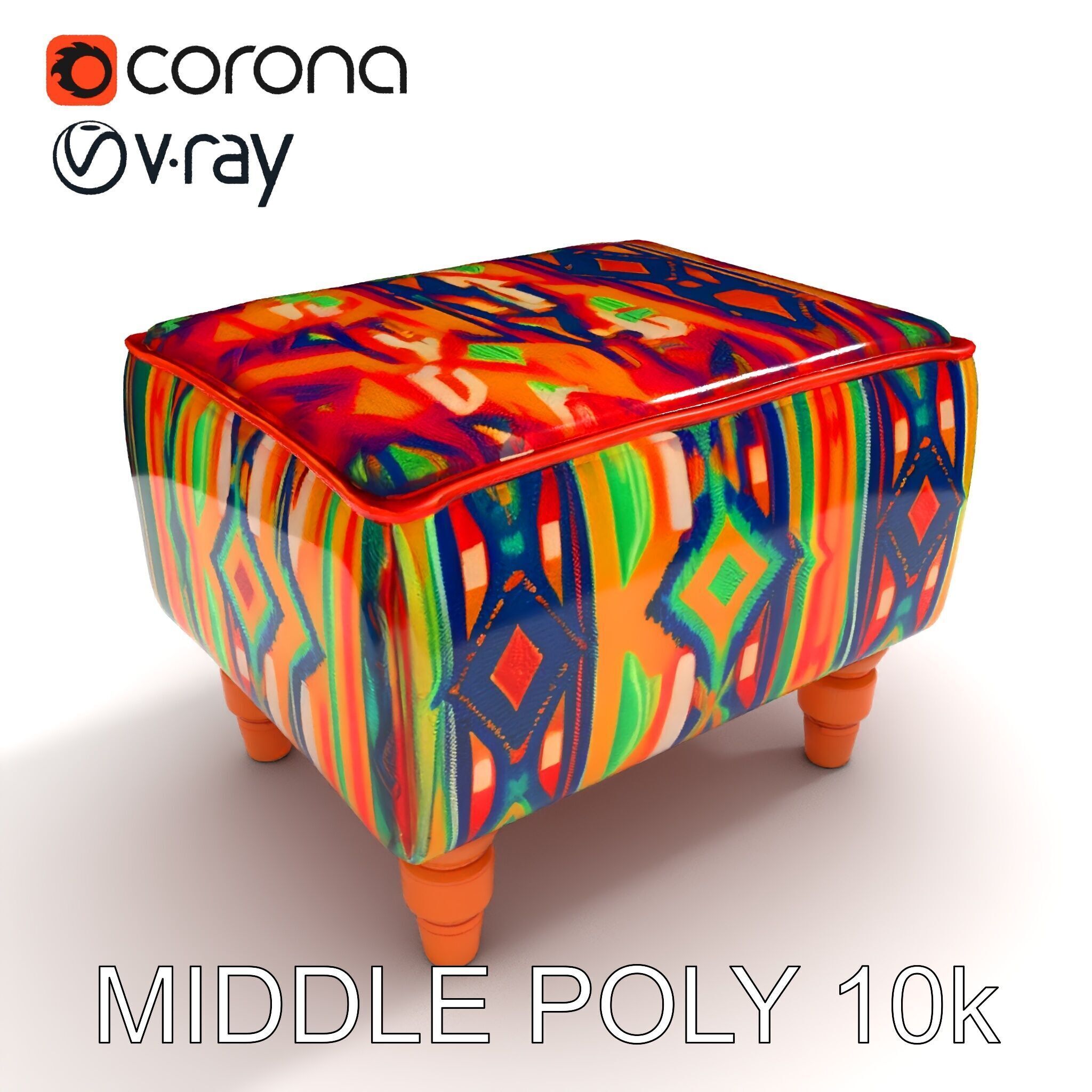 Colorful Ottoman Model Pack with PBR Textures Low-poly 3D model_6