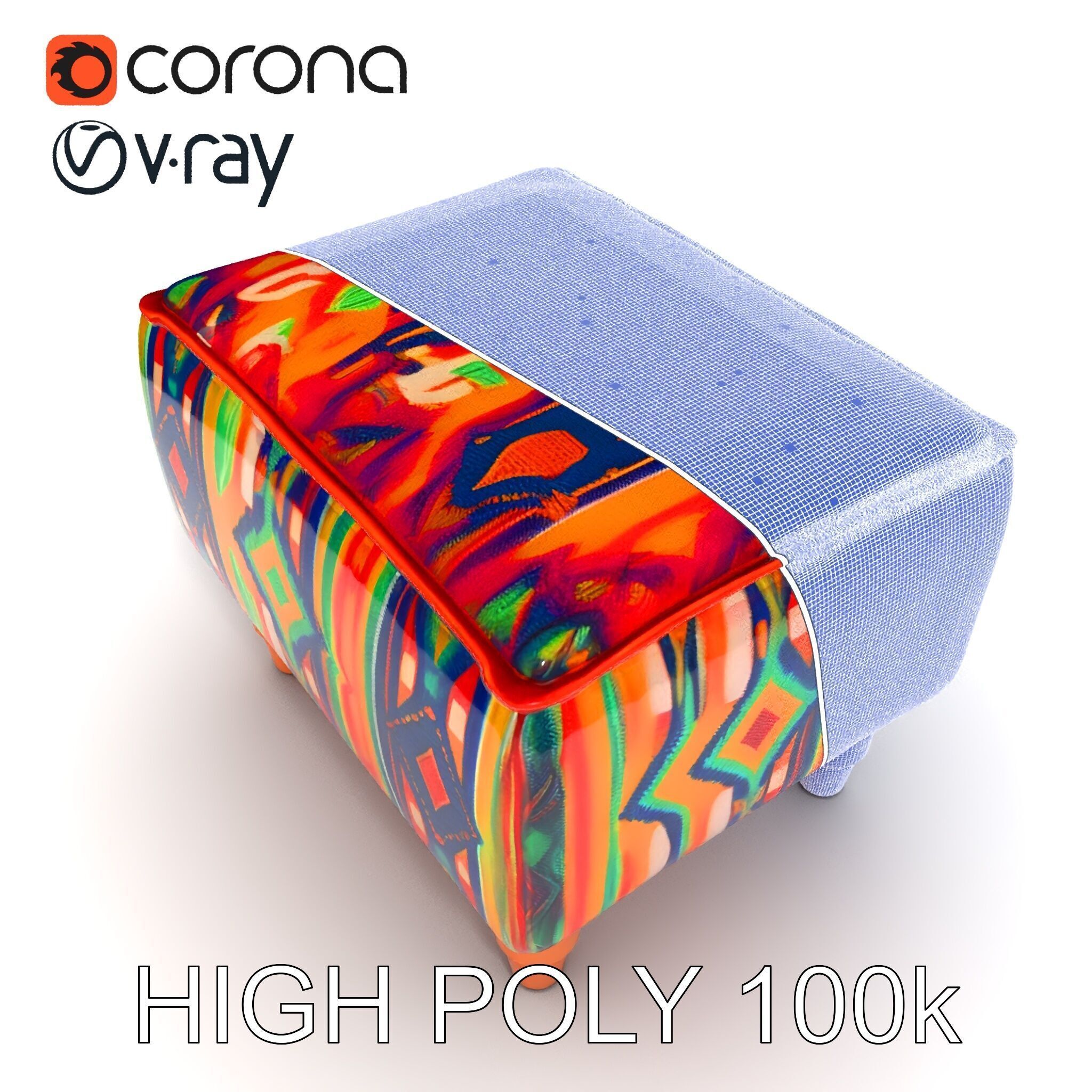 Colorful Ottoman Model Pack with PBR Textures Low-poly 3D model_8