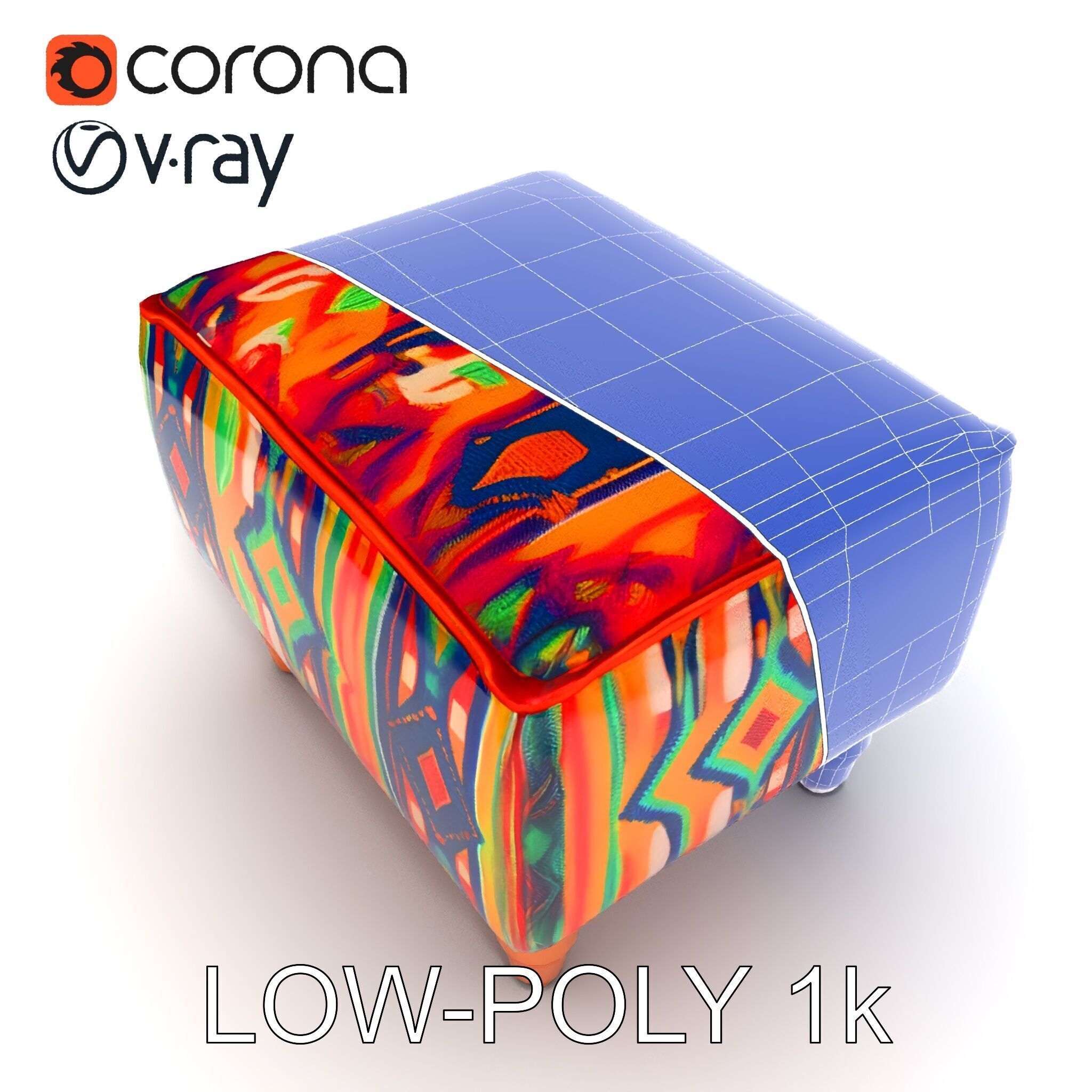 Colorful Ottoman Model Pack with PBR Textures Low-poly 3D model_20