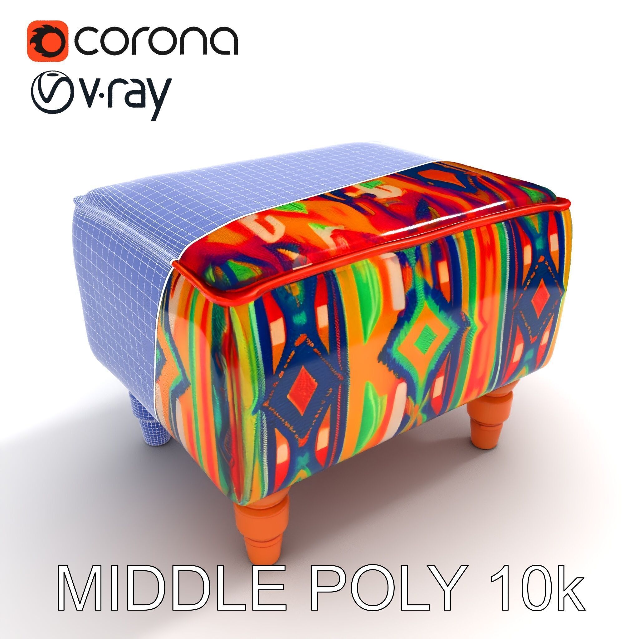 Colorful Ottoman Model Pack with PBR Textures Low-poly 3D model_14