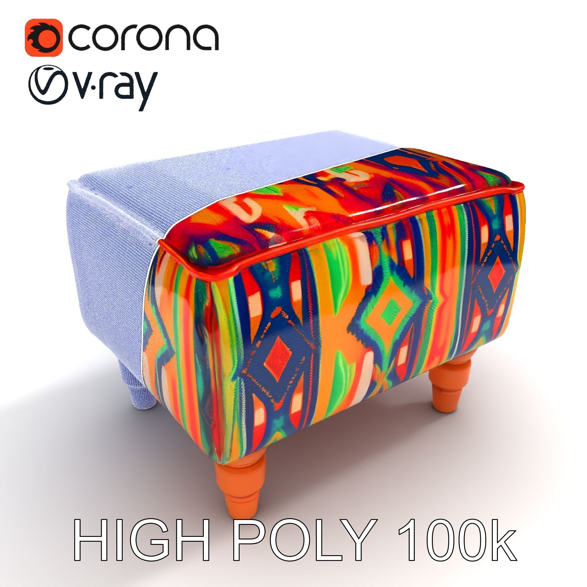 Colorful Ottoman Model Pack with PBR Textures Low-poly 3D model_16