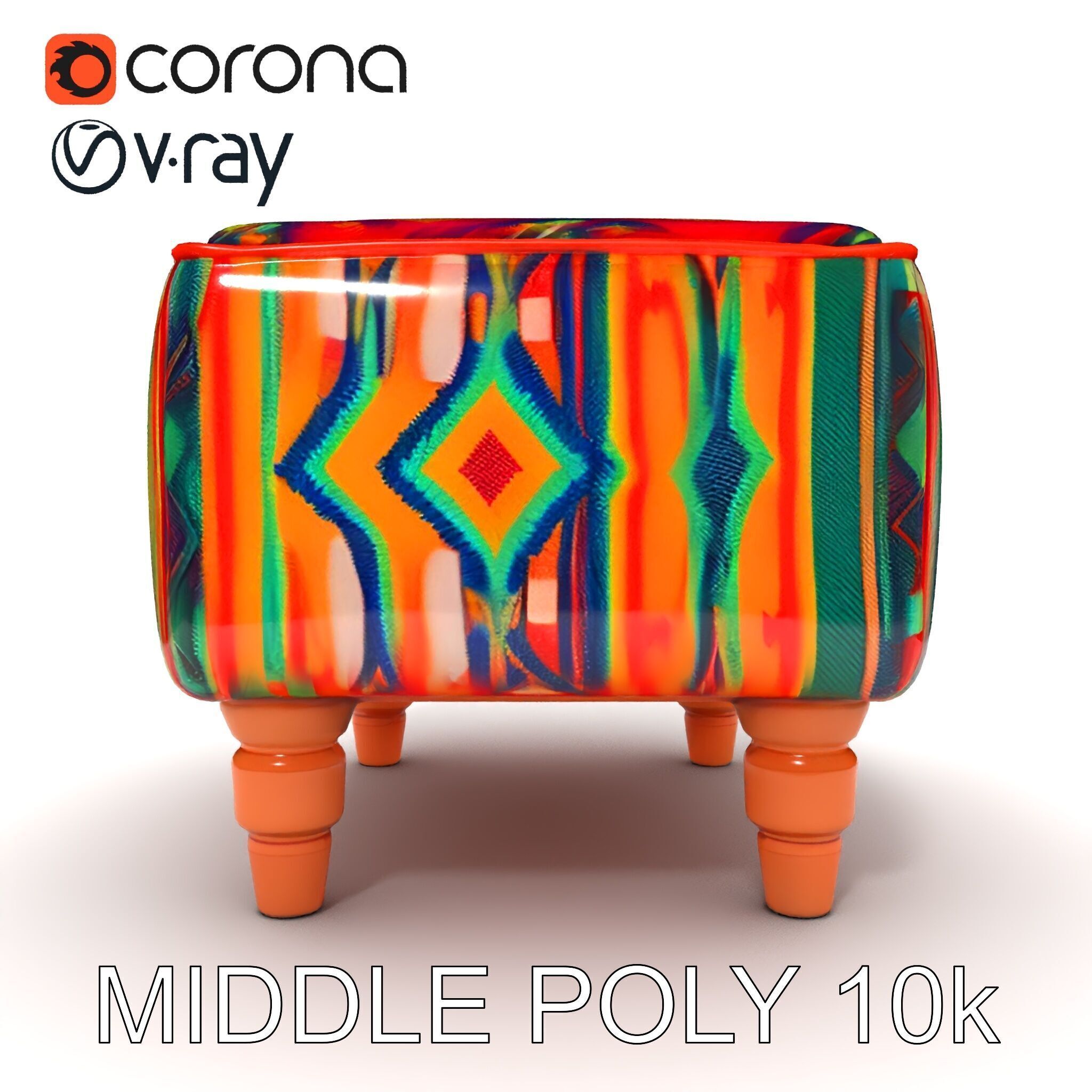Colorful Ottoman Model Pack with PBR Textures Low-poly 3D model_12