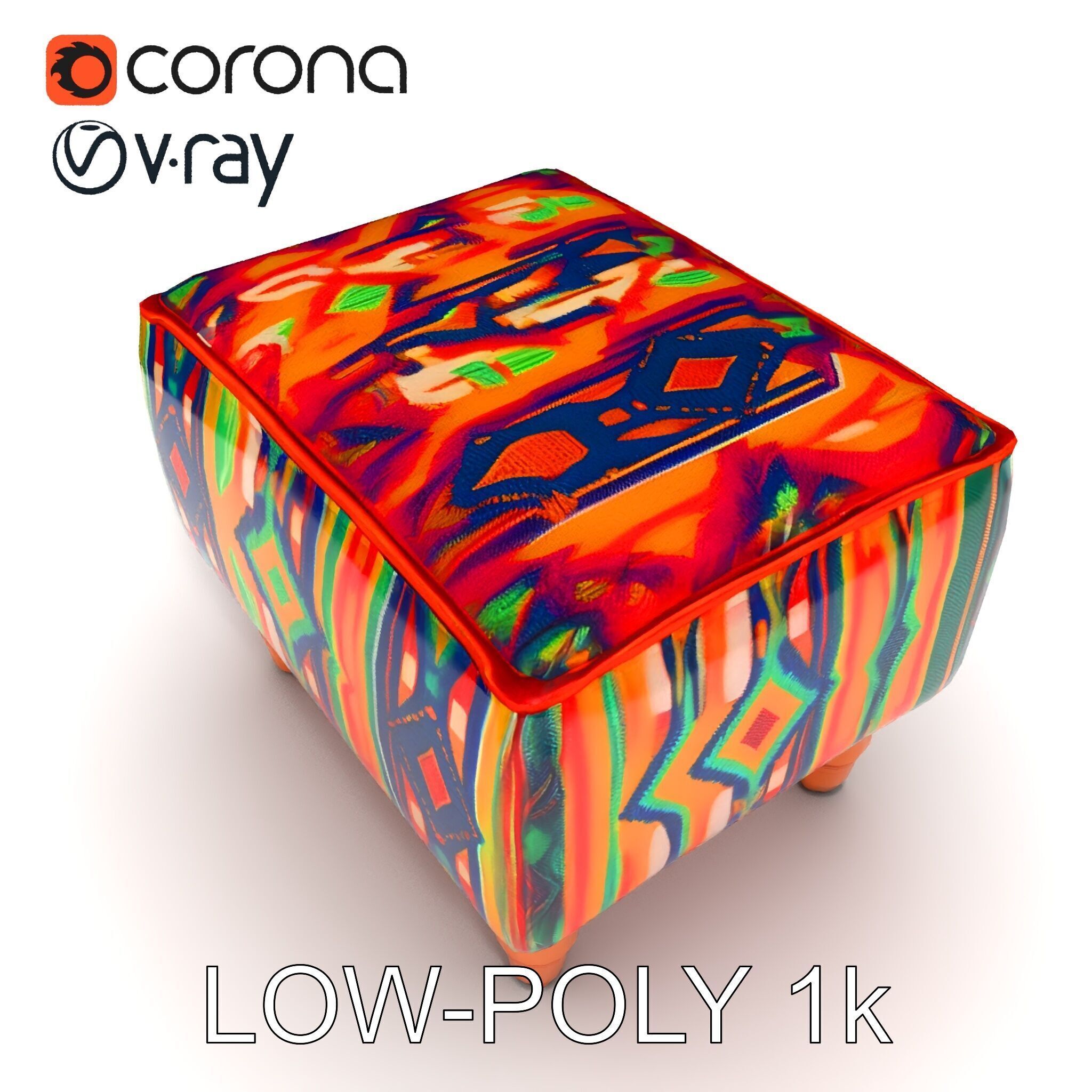 Colorful Ottoman Model Pack with PBR Textures Low-poly 3D model_13