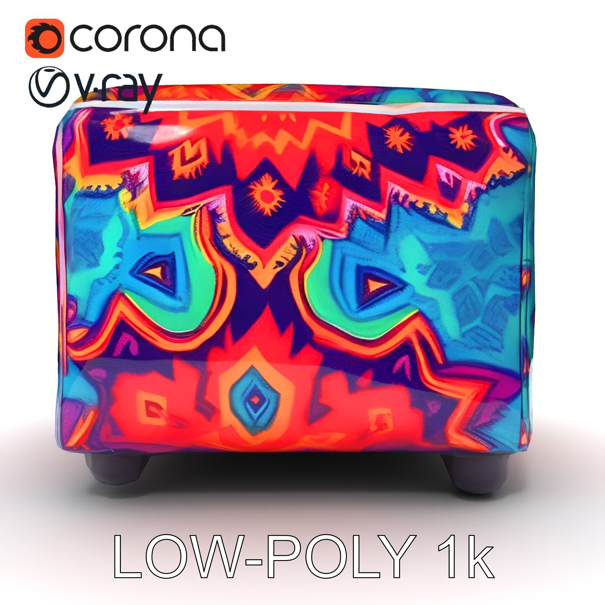 Colorful Ottoman Cube Model Pack Low-poly 3D model_16