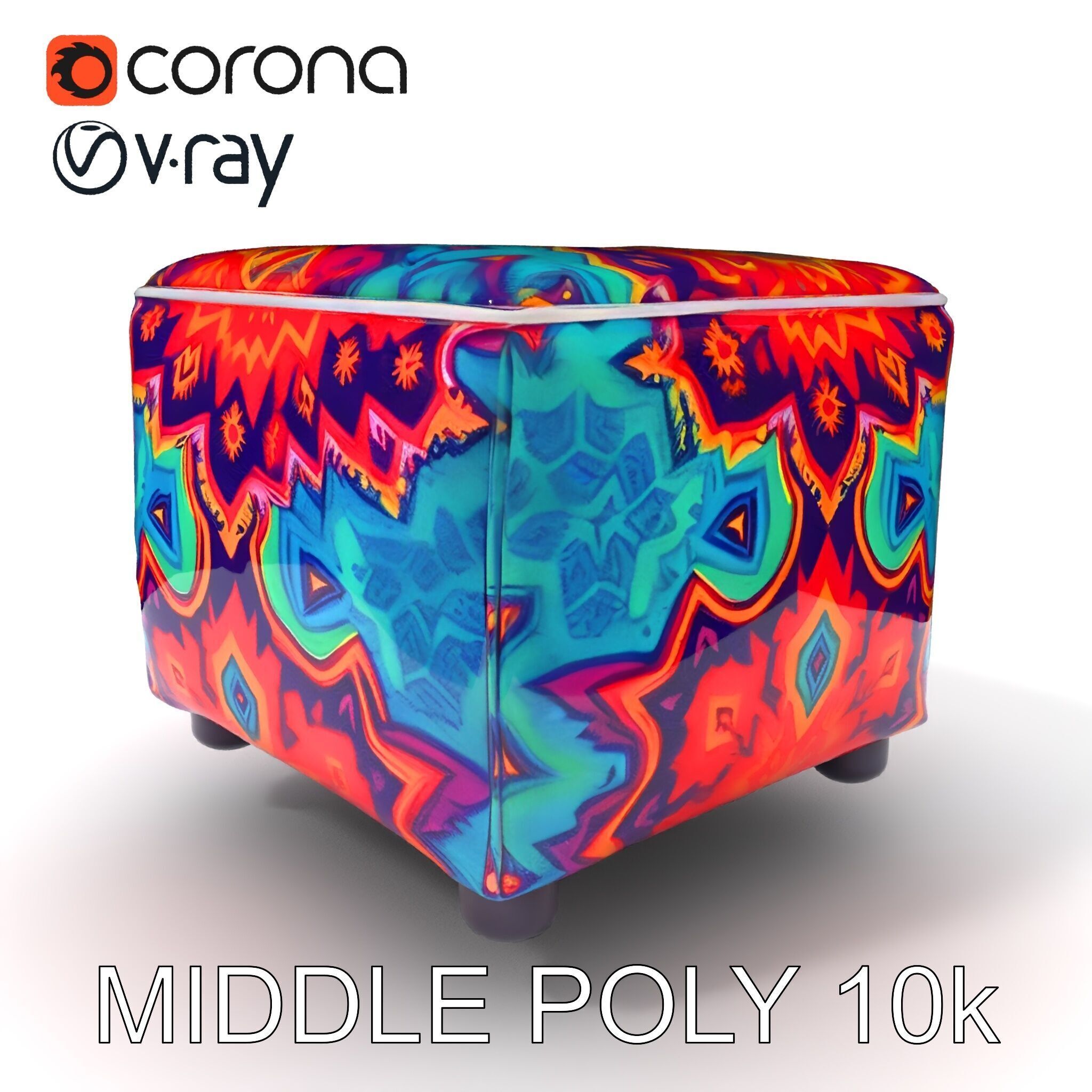 Colorful Ottoman Cube Model Pack Low-poly 3D model_6