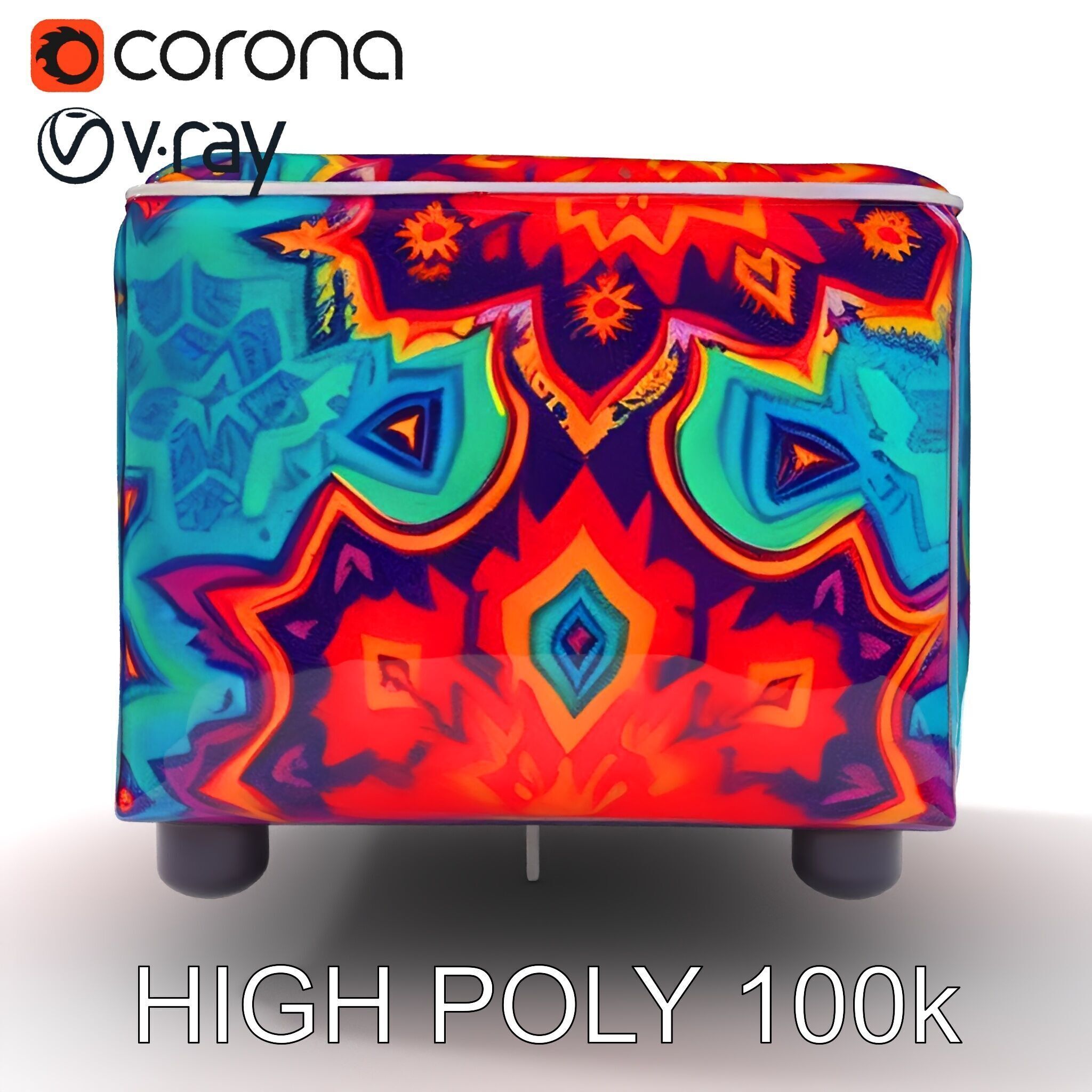 Colorful Ottoman Cube Model Pack Low-poly 3D model_8