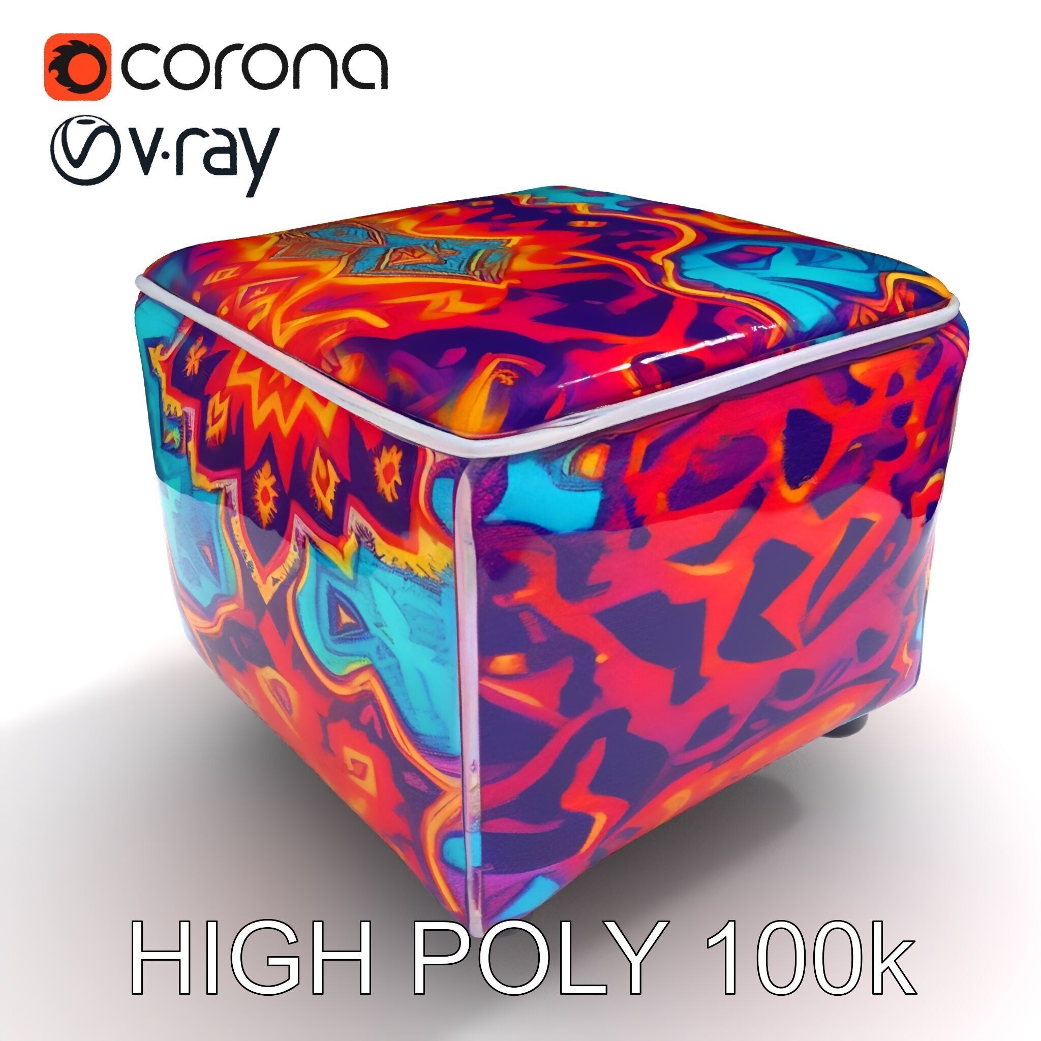 Colorful Ottoman Cube Model Pack Low-poly 3D model_14