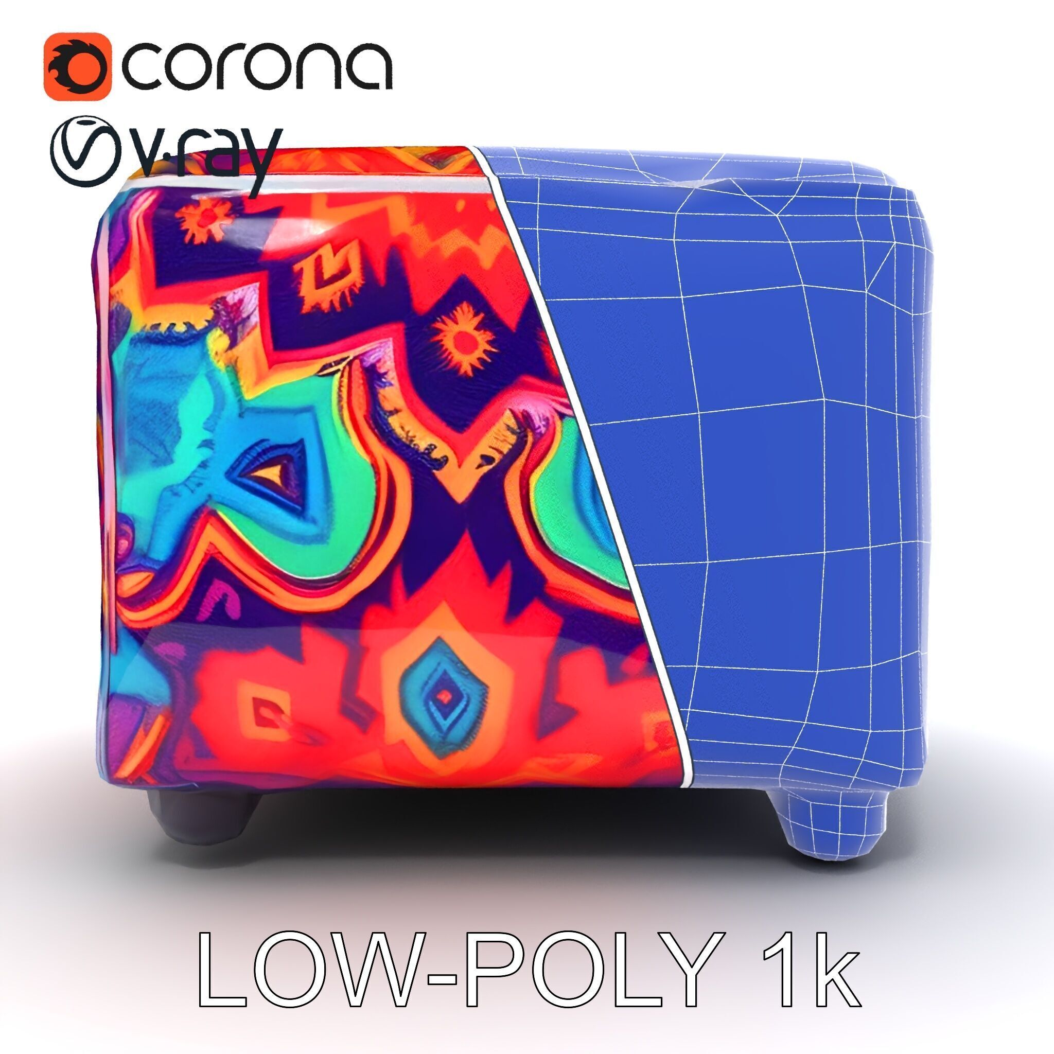 Colorful Ottoman Cube Model Pack Low-poly 3D model_7