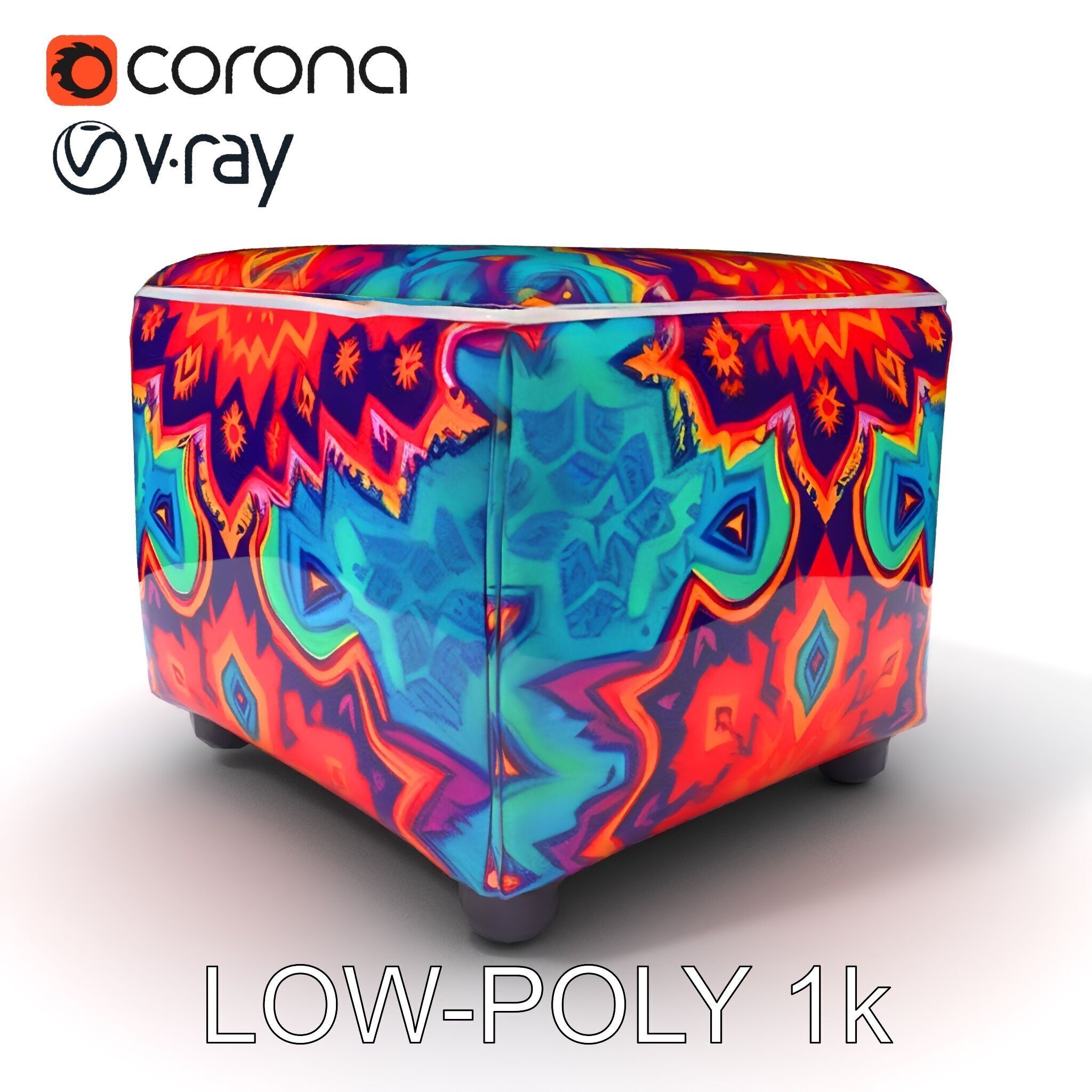Colorful Ottoman Cube Model Pack Low-poly 3D model_21
