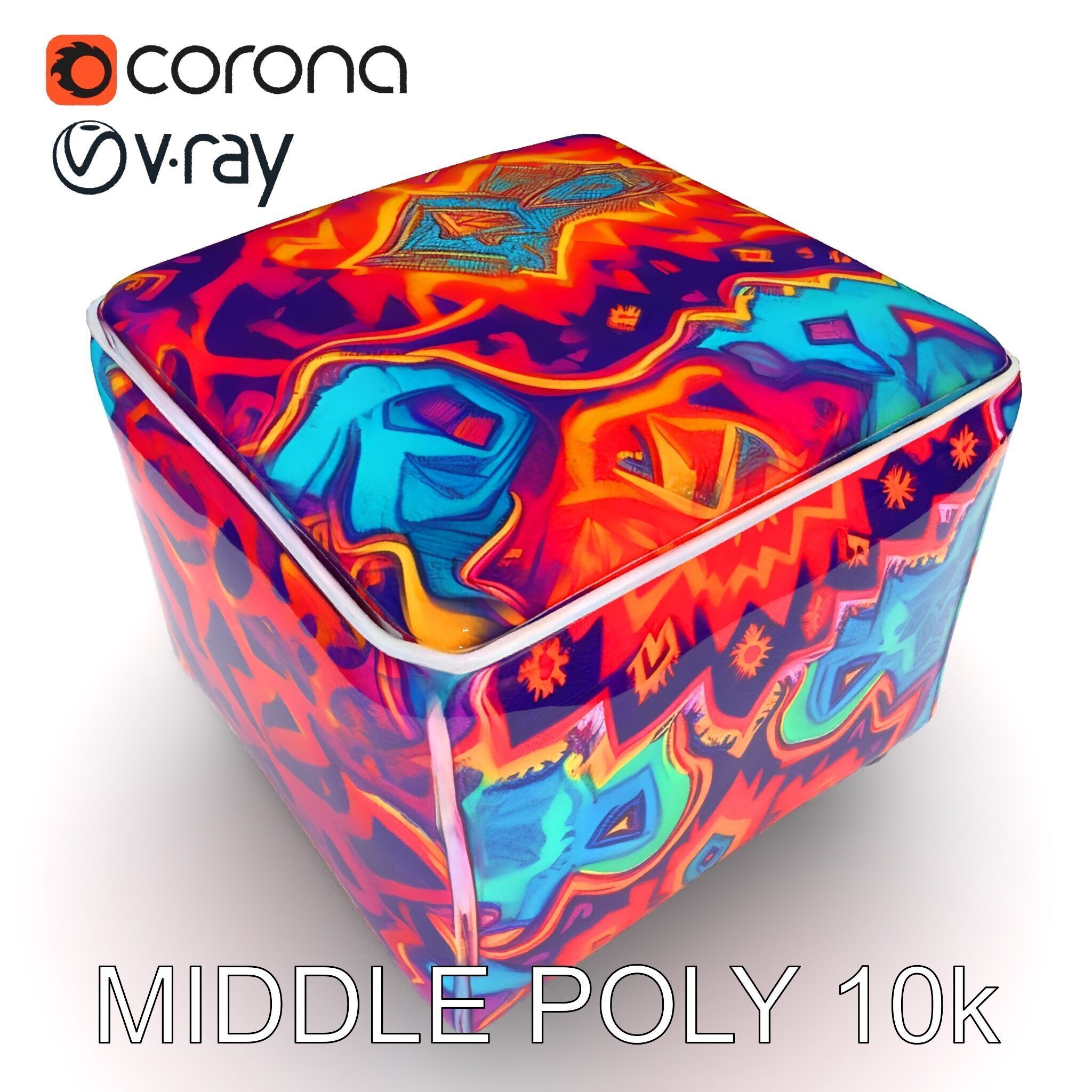 Colorful Ottoman Cube Model Pack Low-poly 3D model_15