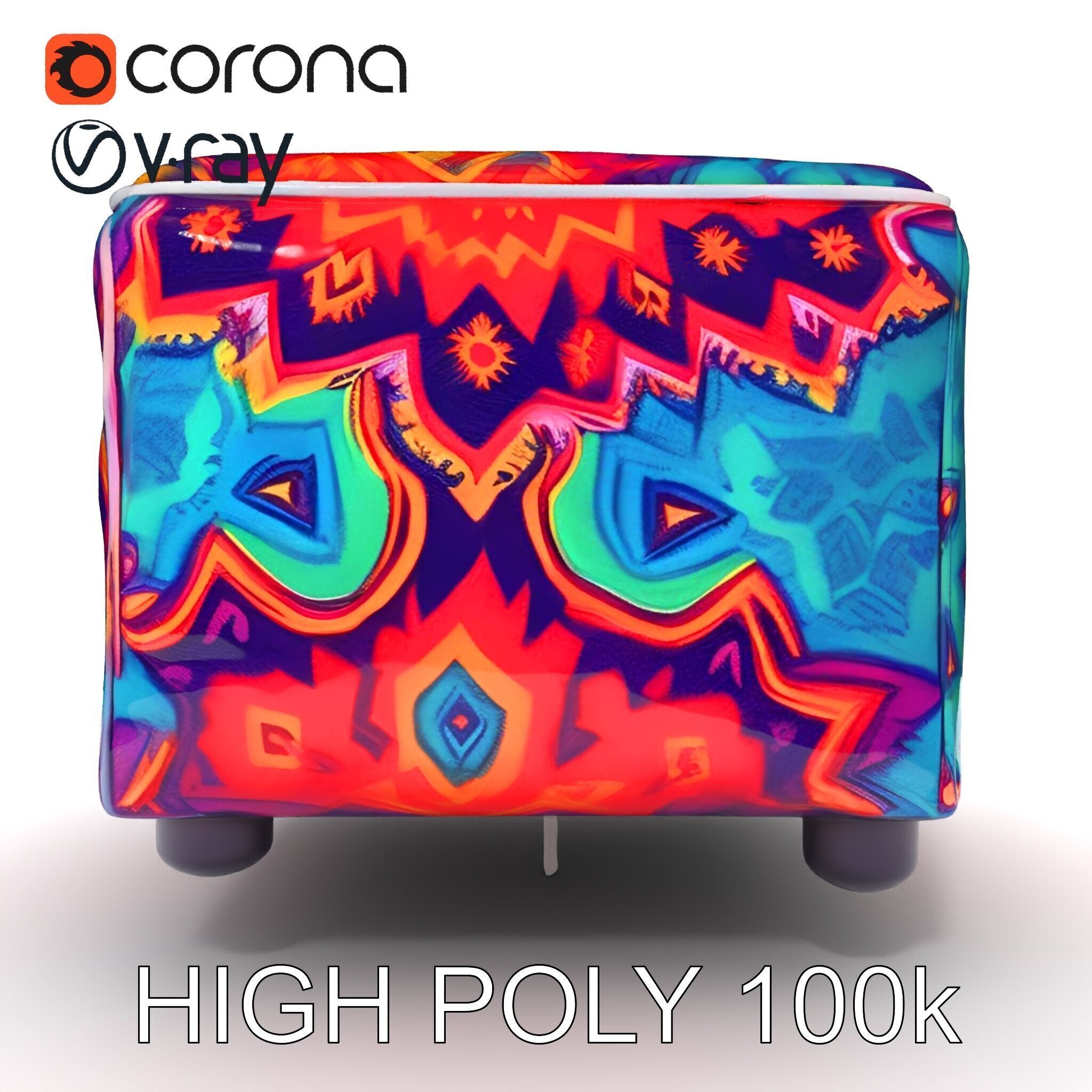 Colorful Ottoman Cube Model Pack Low-poly 3D model_22