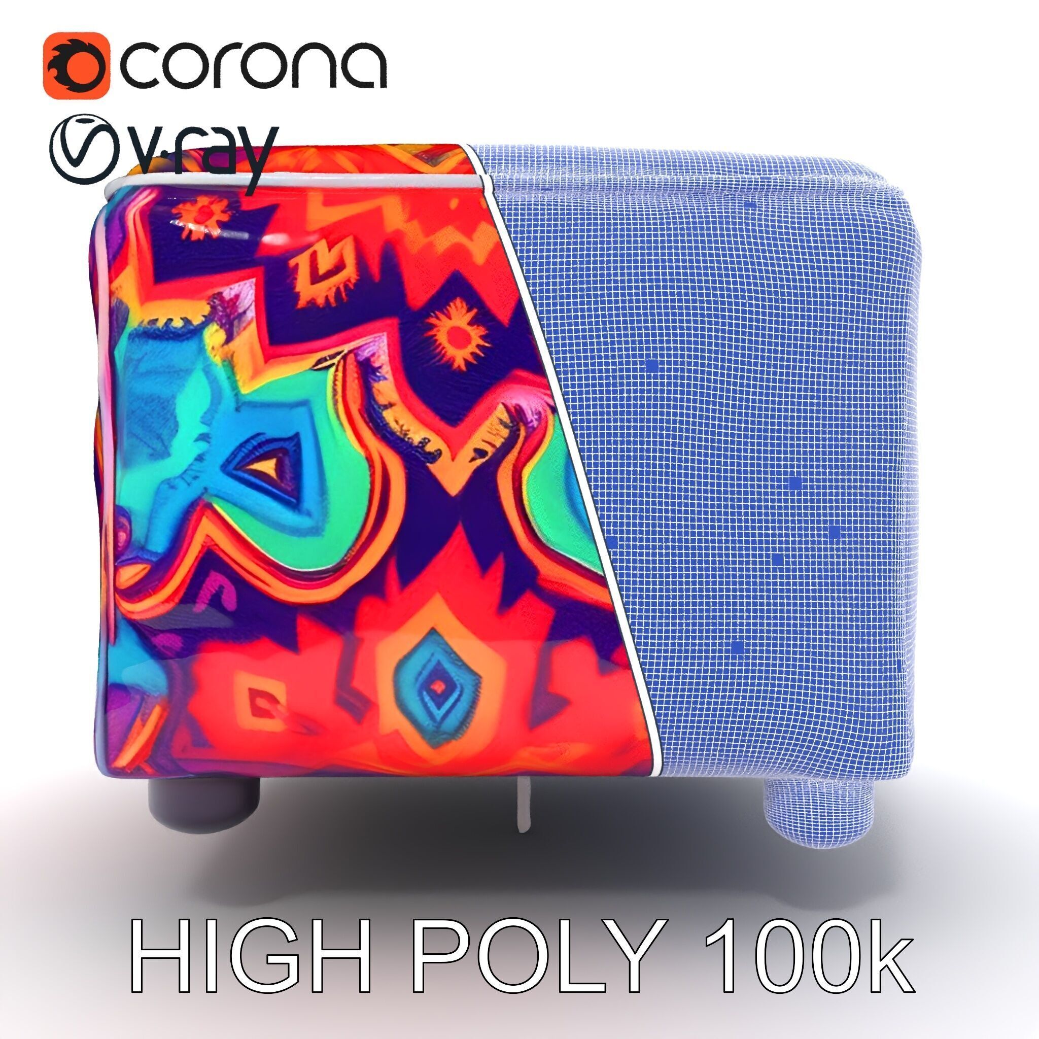 Colorful Ottoman Cube Model Pack Low-poly 3D model_19