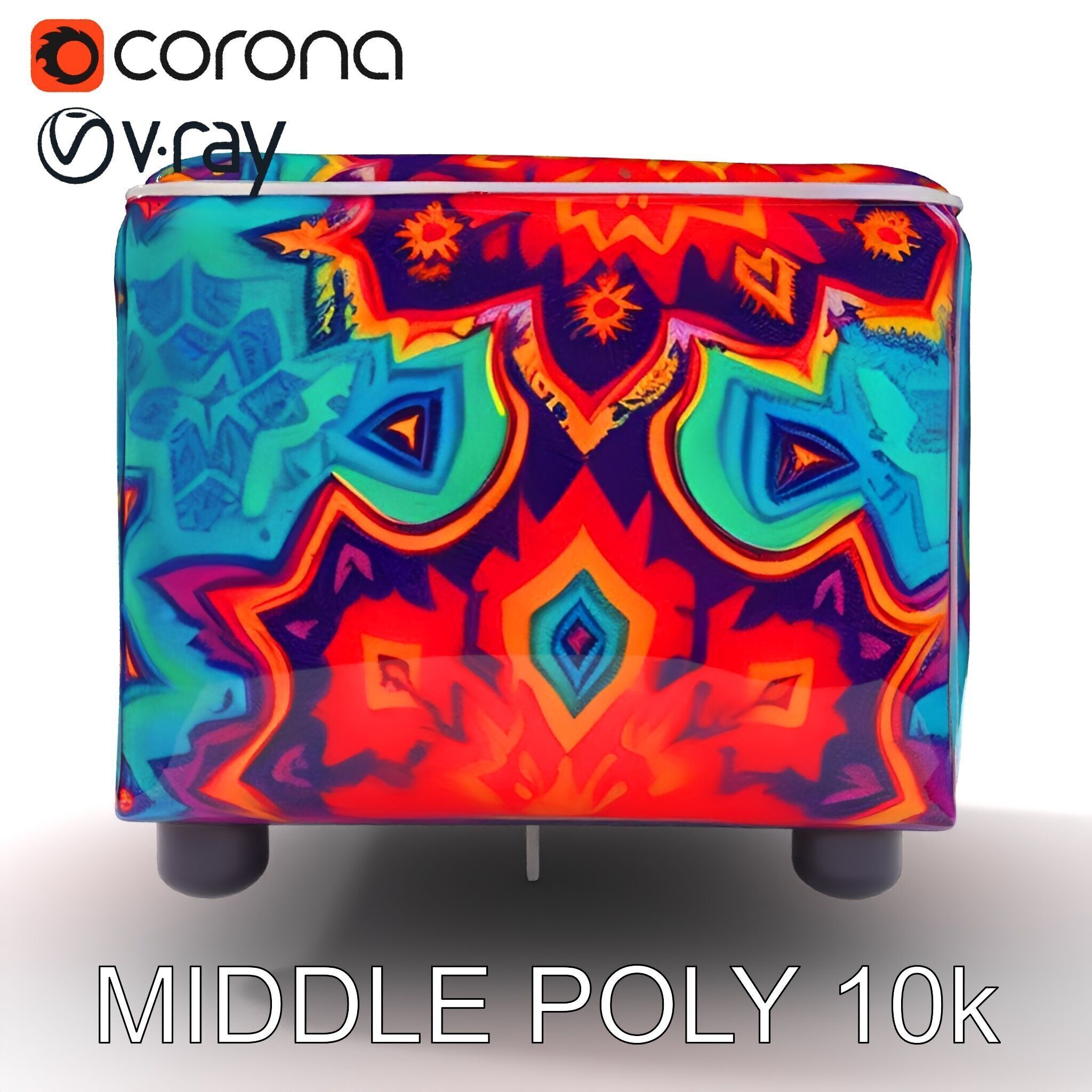 Colorful Ottoman Cube Model Pack Low-poly 3D model_9