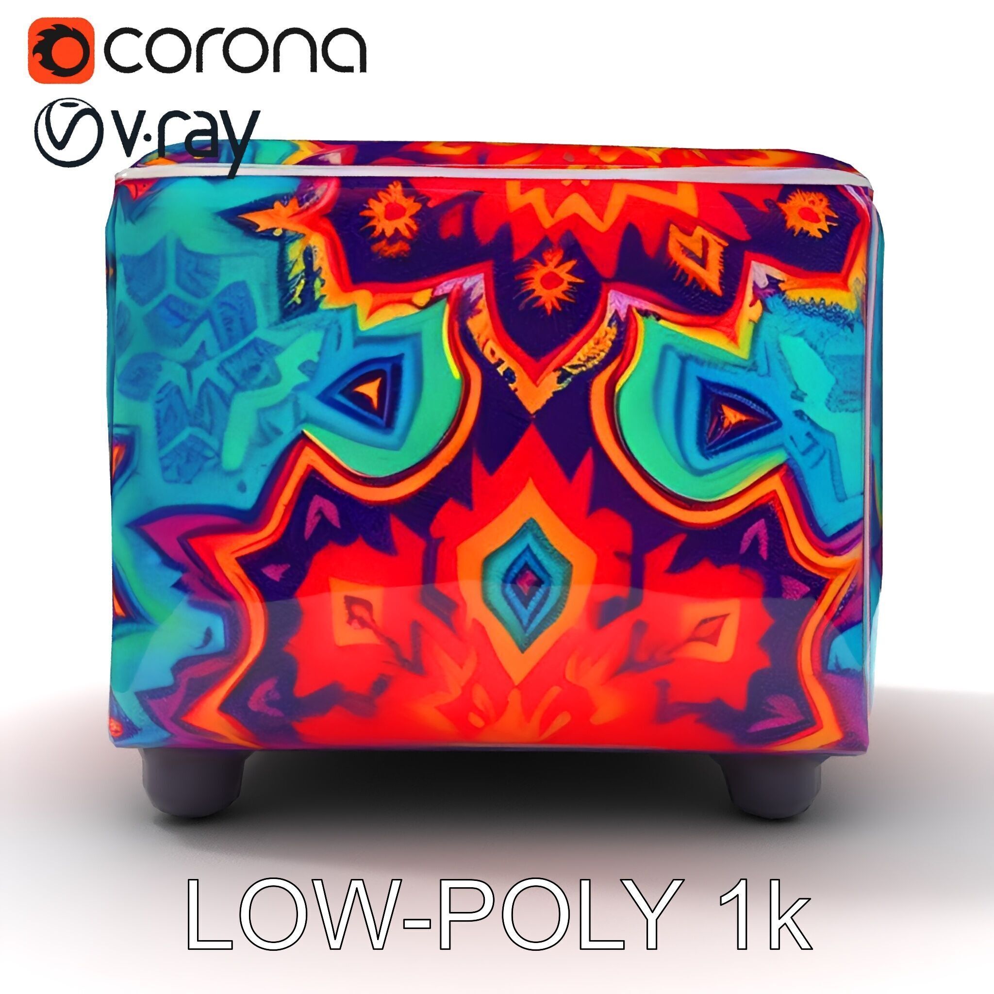 Colorful Ottoman Cube Model Pack Low-poly 3D model_33