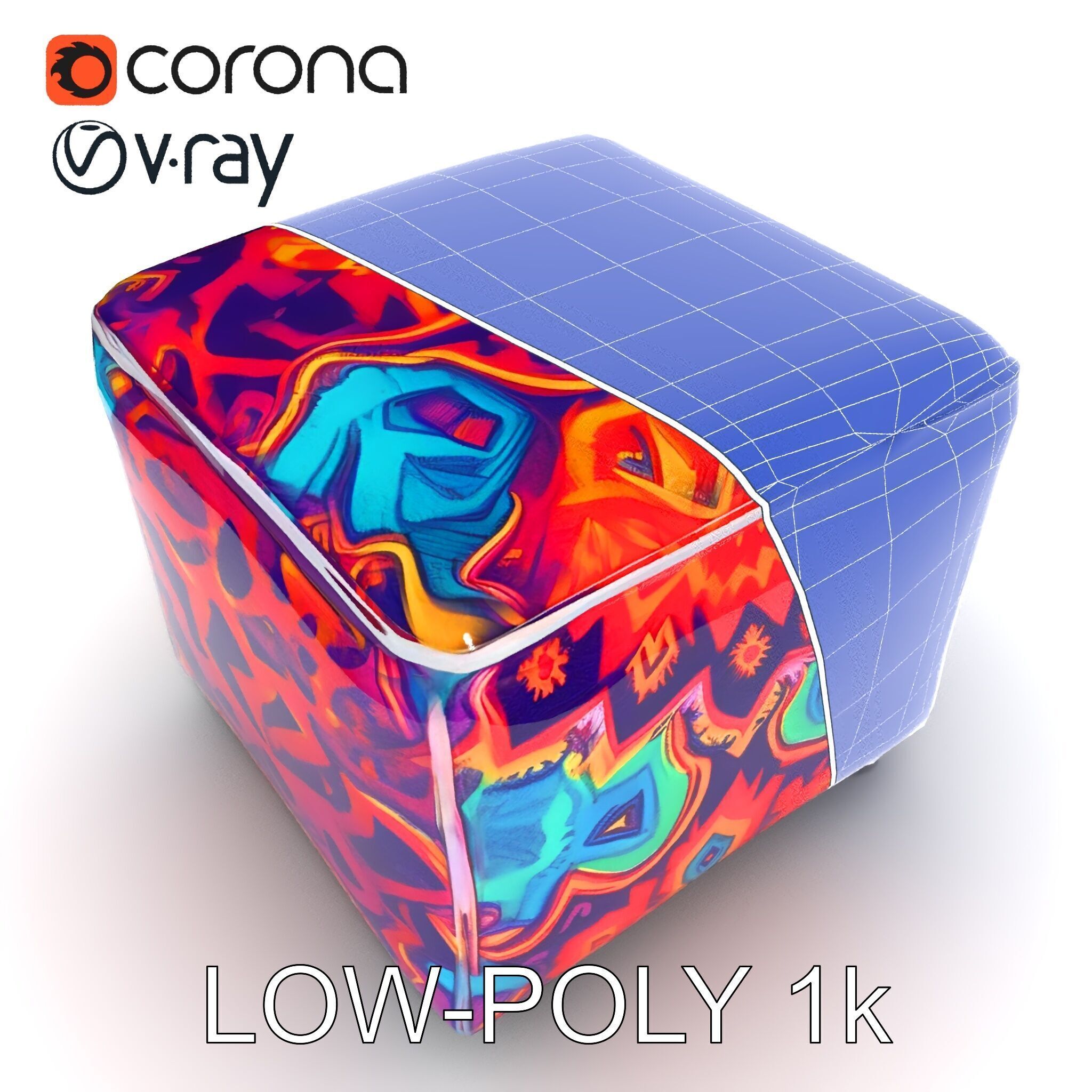Colorful Ottoman Cube Model Pack Low-poly 3D model_26