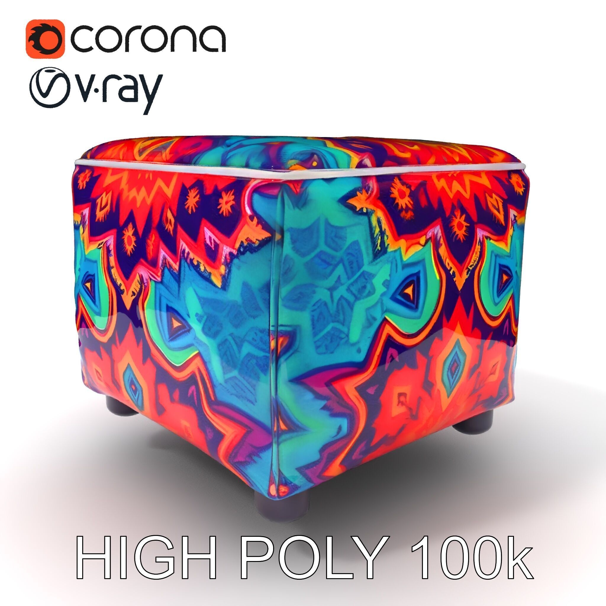 Colorful Ottoman Cube Model Pack Low-poly 3D model_3