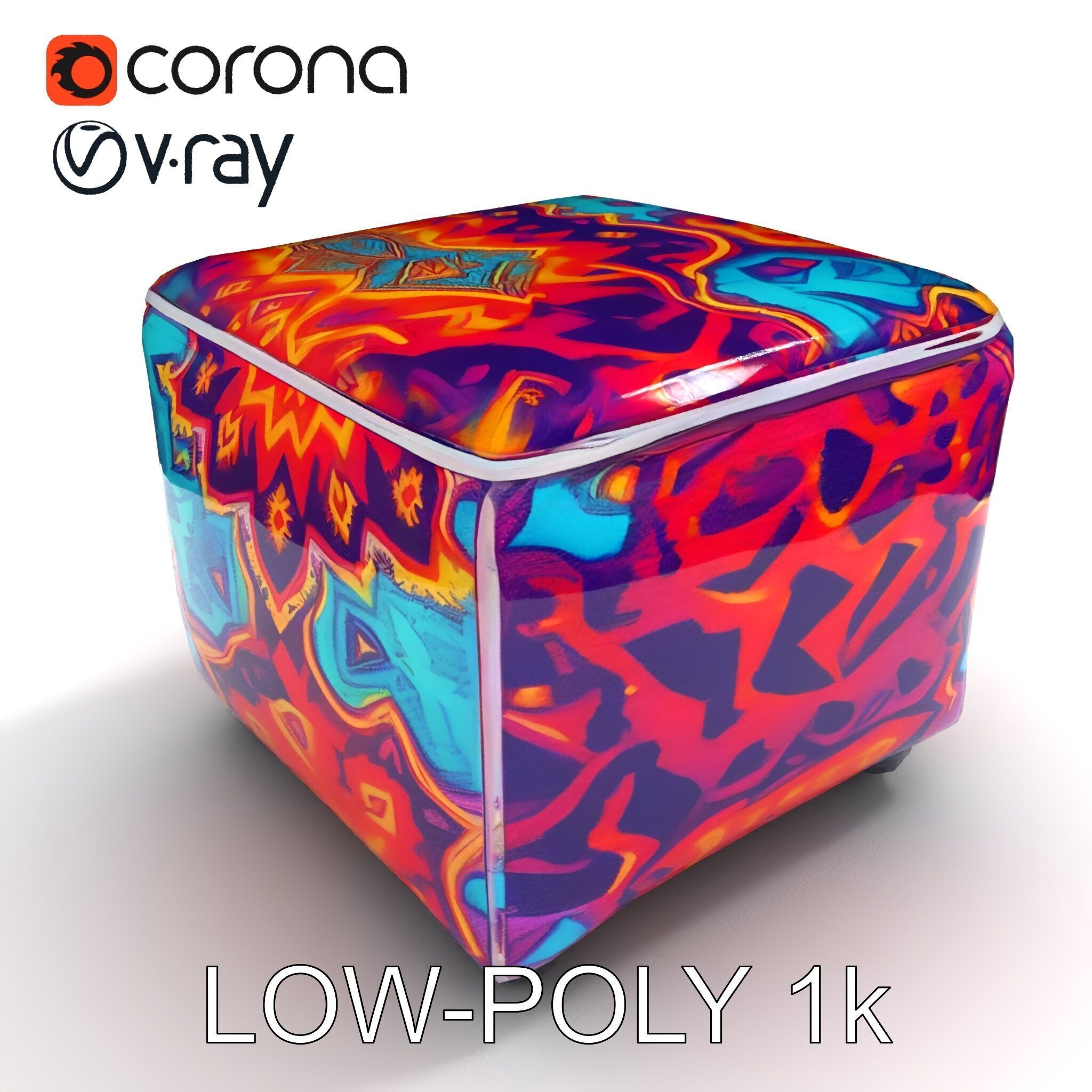 Colorful Ottoman Cube Model Pack Low-poly 3D model_24