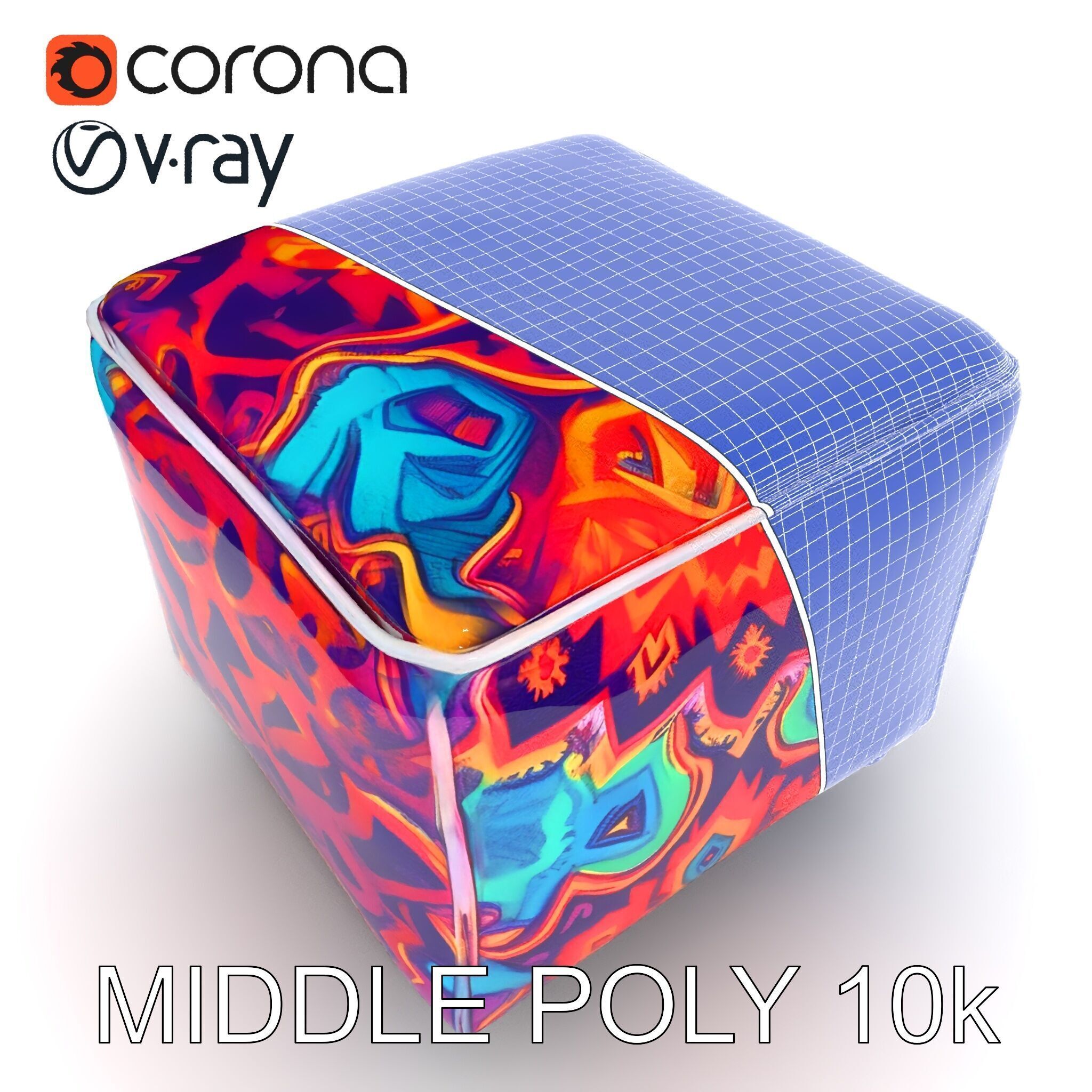 Colorful Ottoman Cube Model Pack Low-poly 3D model_30